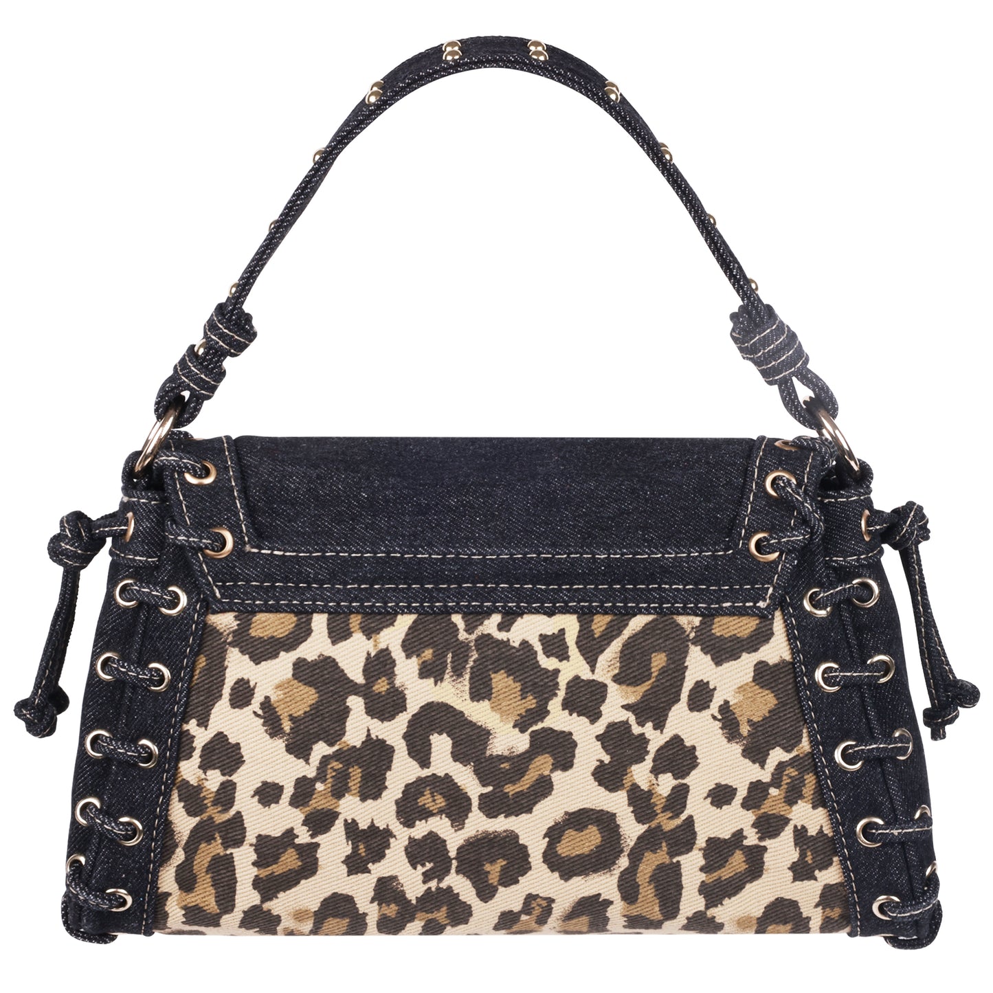 True Religion Denim Leopard Eyelet Trim Flap Bag