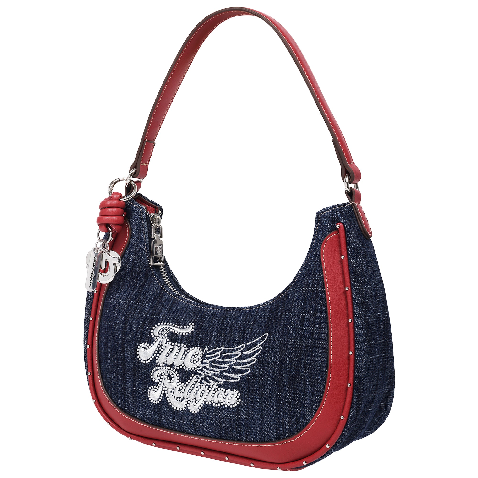 True Religion Wing Motif Denim Hobo Bag