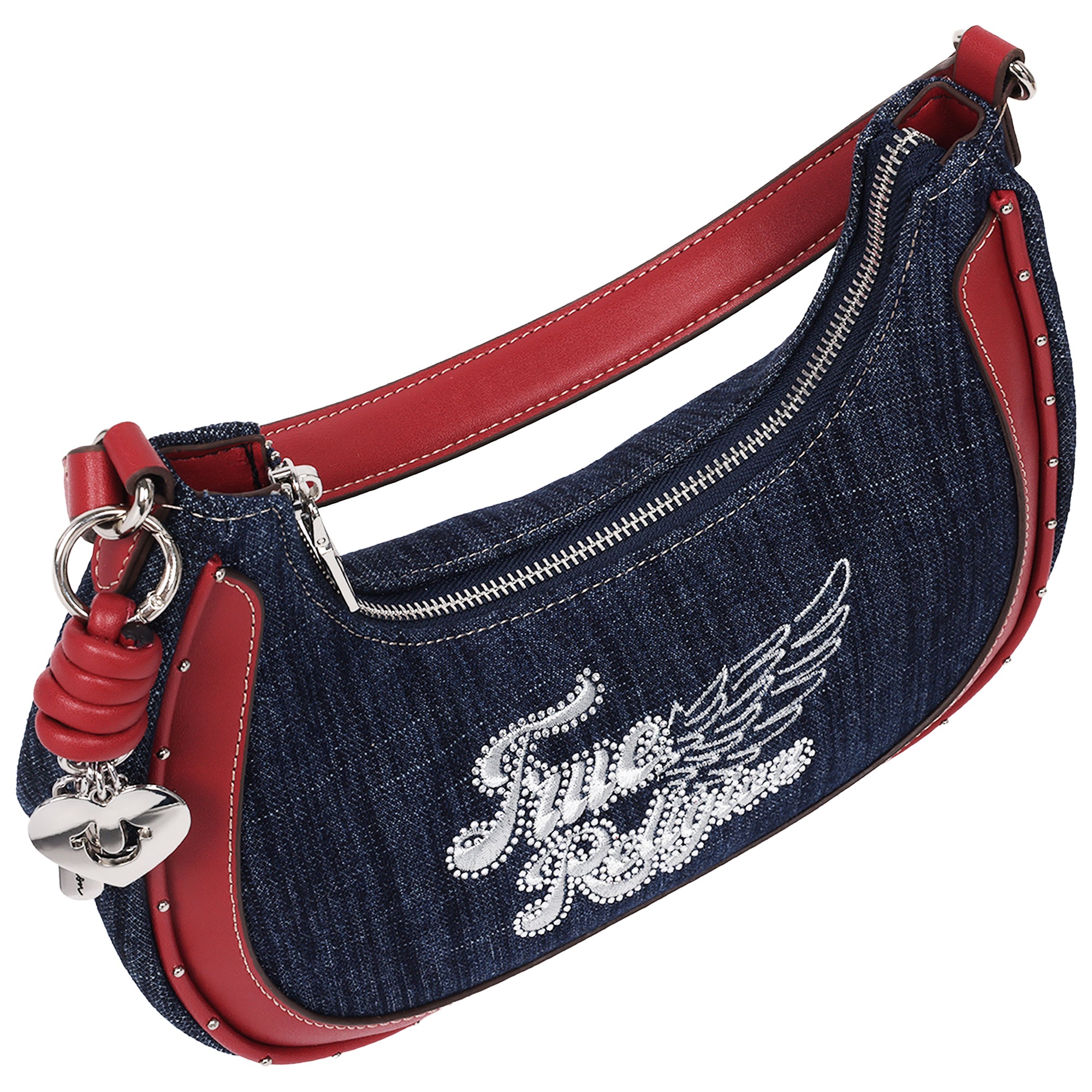 True Religion Wing Motif Denim Hobo Bag