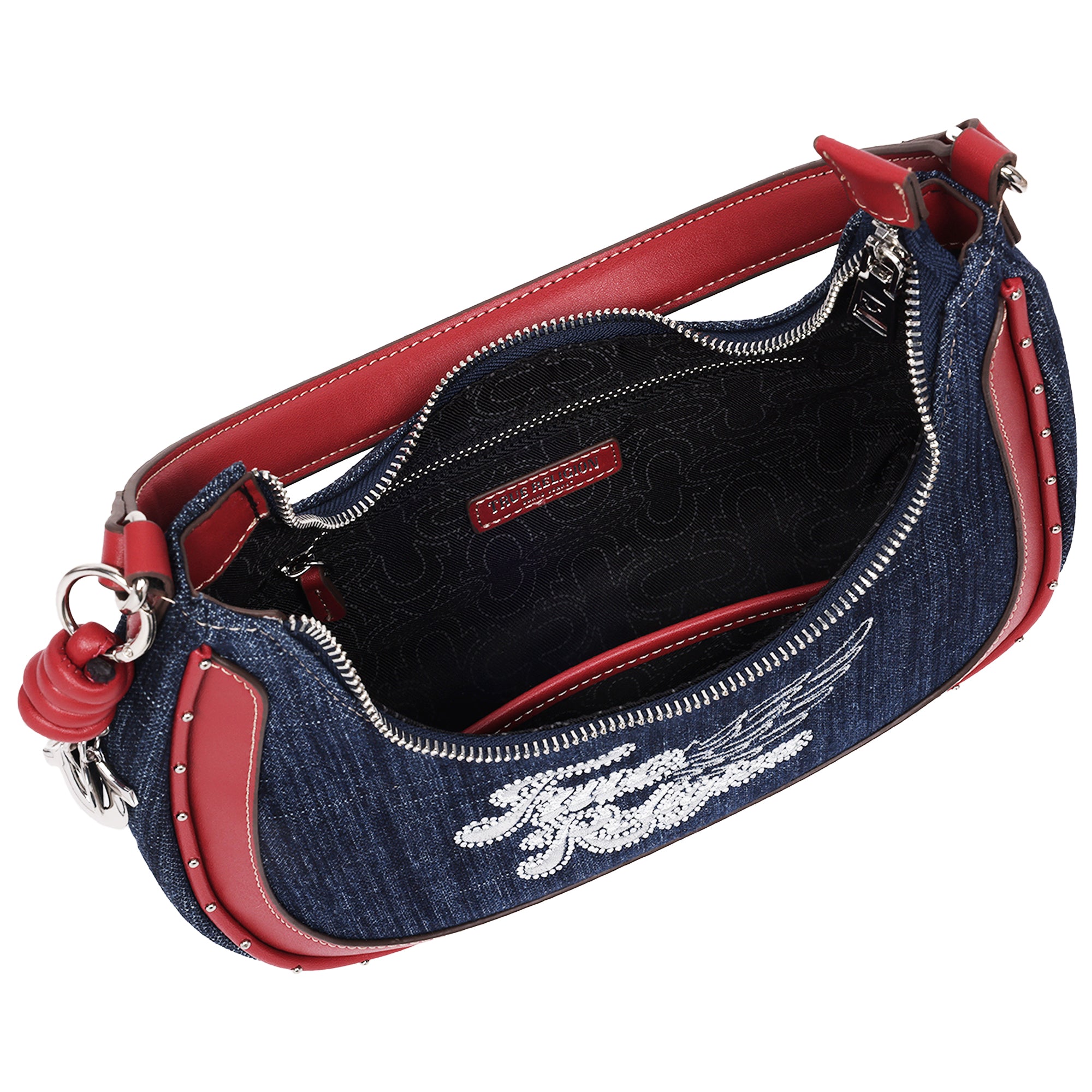 True Religion Wing Motif Denim Hobo Bag