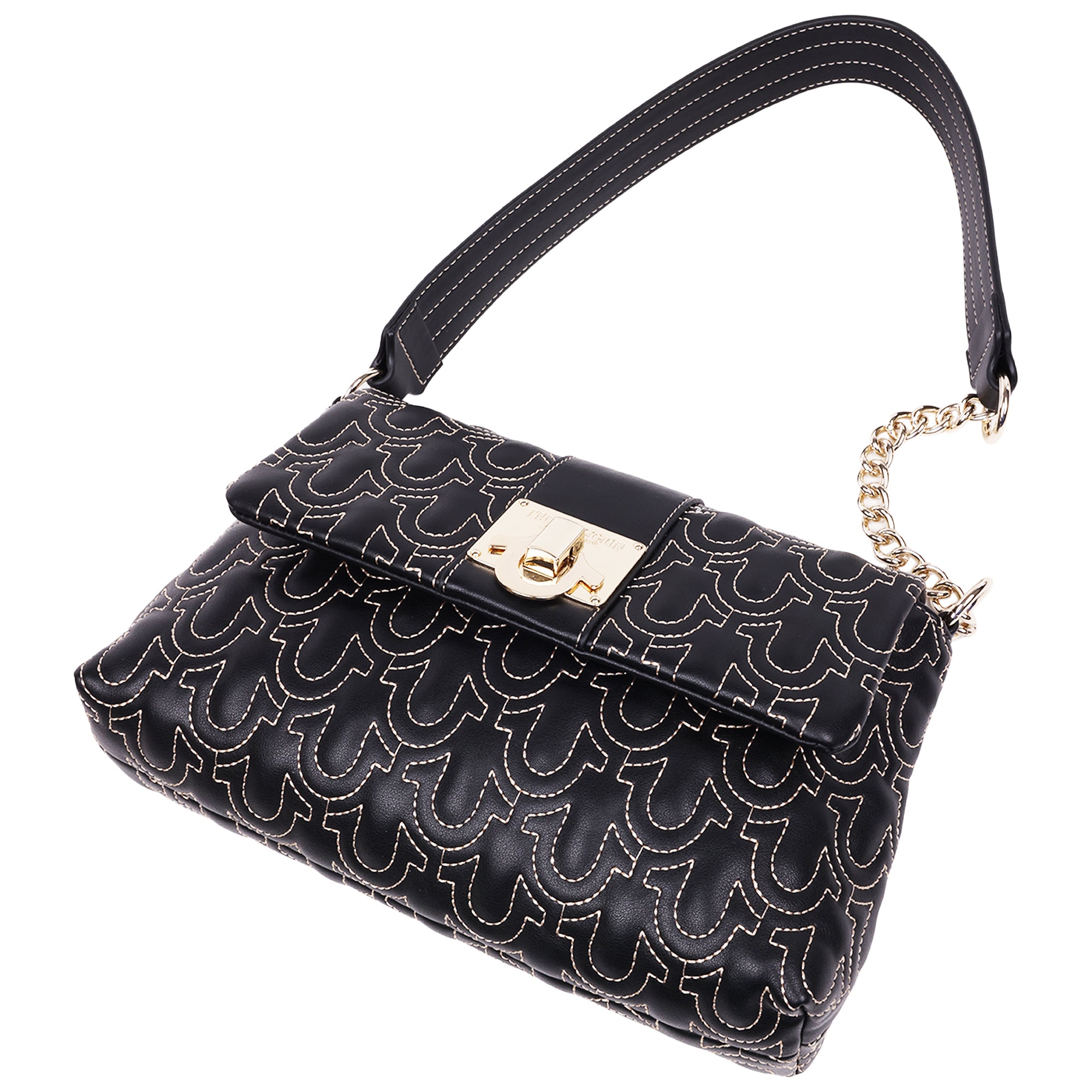 True Religion Horseshoe Quilt Logo Plaque Flap Shoulder Bag