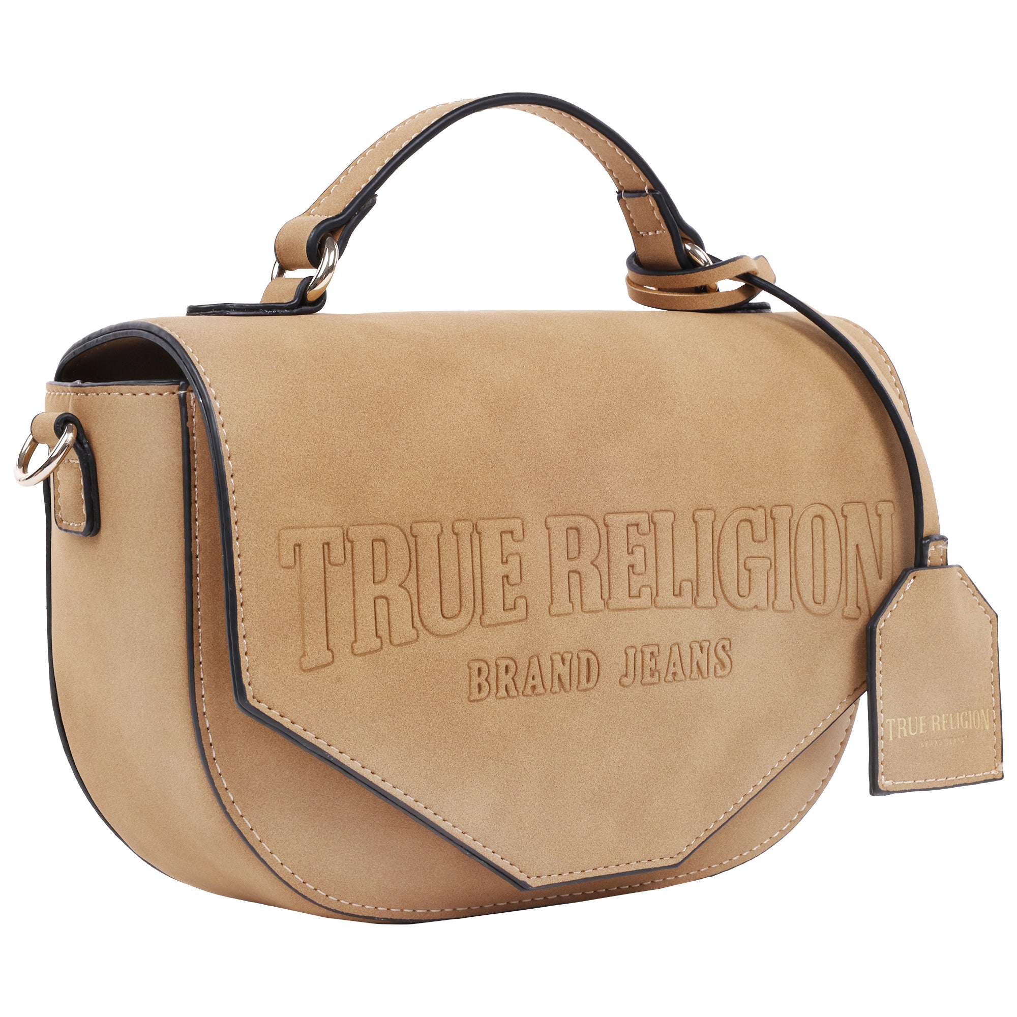True Religion Trapunto Logo Suede Flap Crossbody