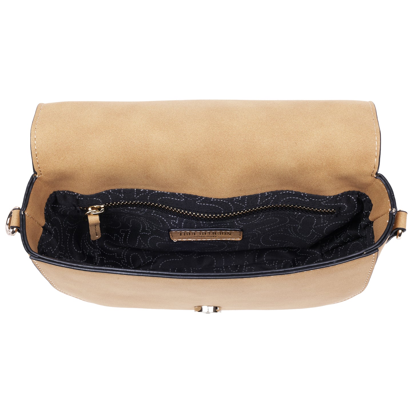 True Religion Trapunto Logo Suede Flap Crossbody
