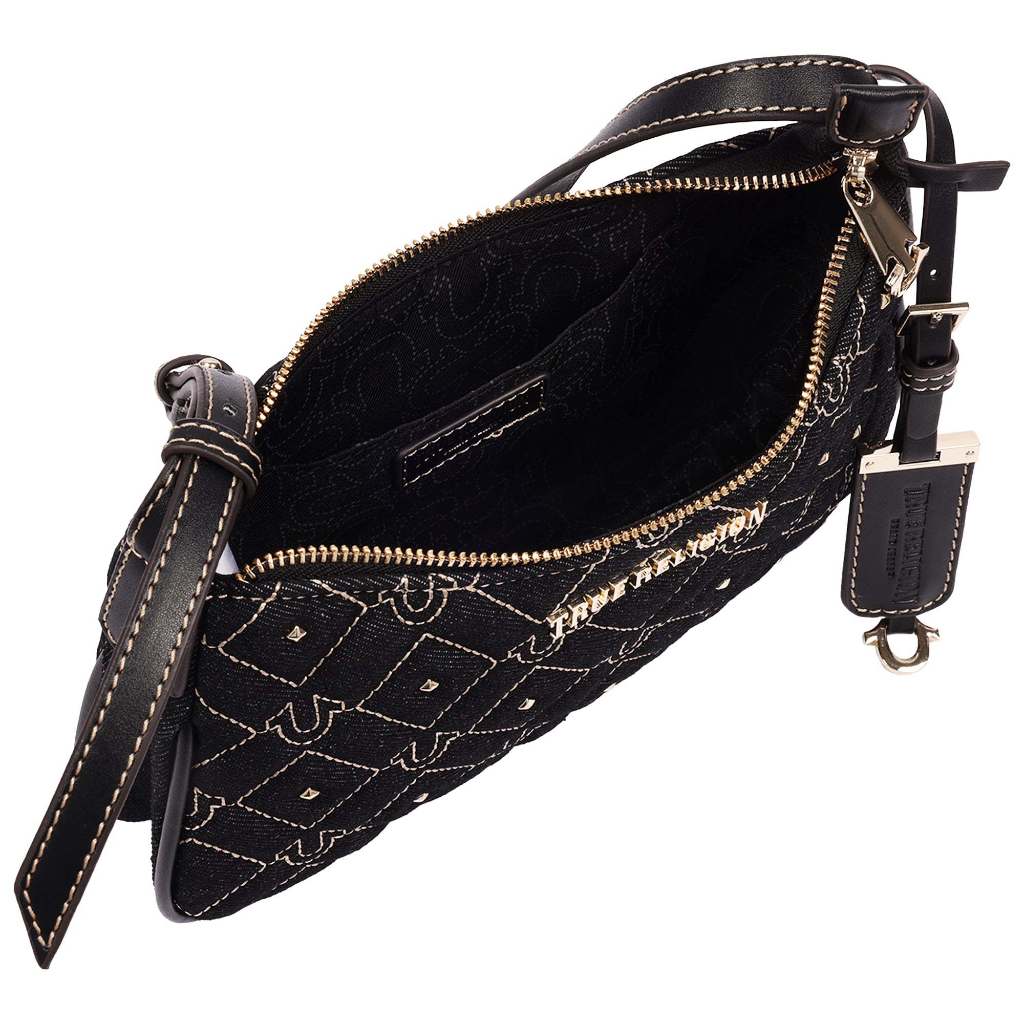 True Religion Studded Denim Shoulder Bag