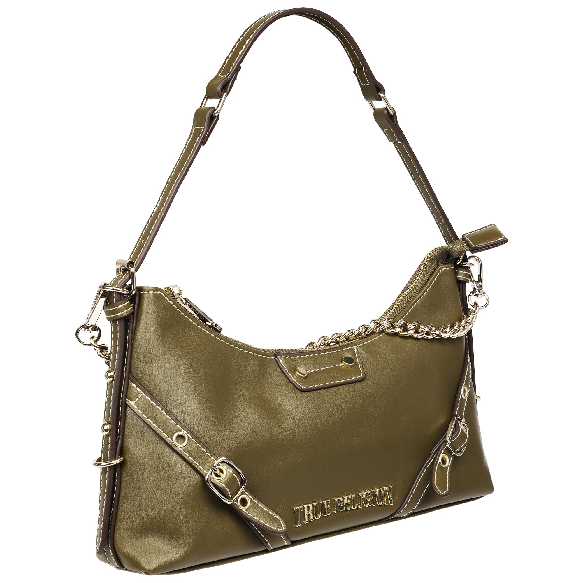 True Religion Smooth PU Belted Shoulder Bag