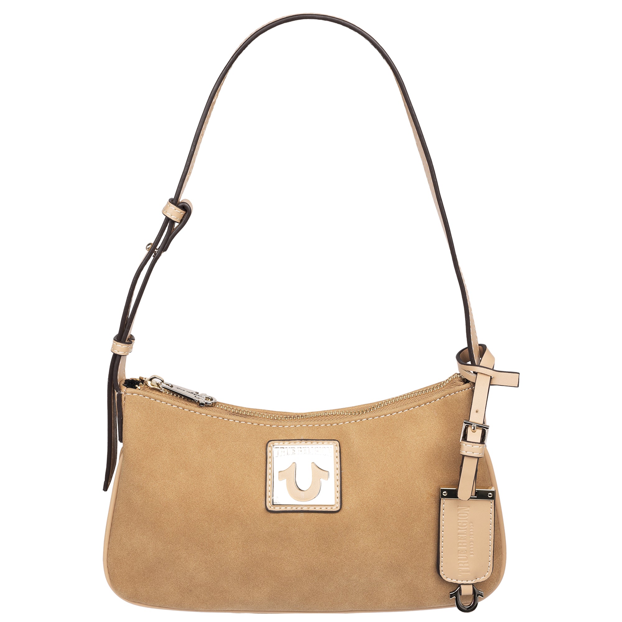 True Religion Logo Plaque Suede Shoulder Bag