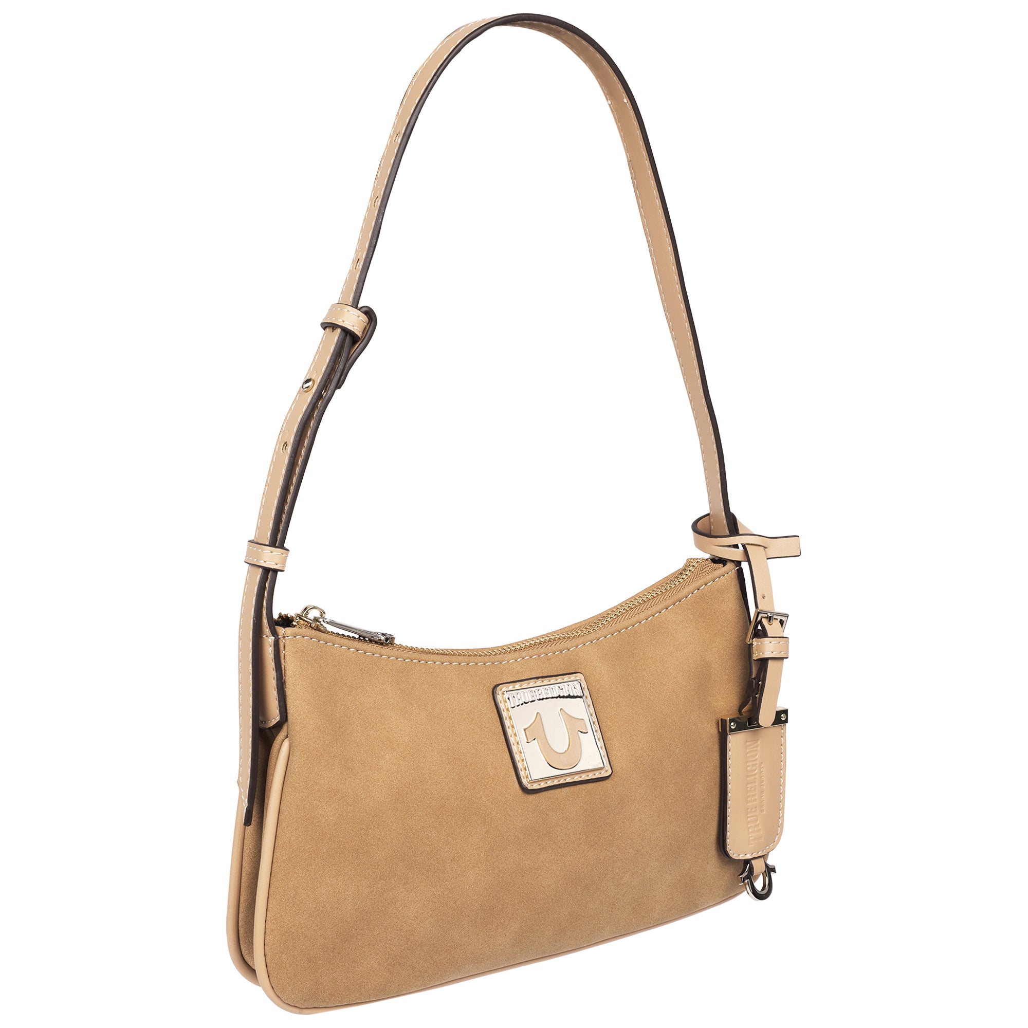 True Religion Logo Plaque Suede Shoulder Bag