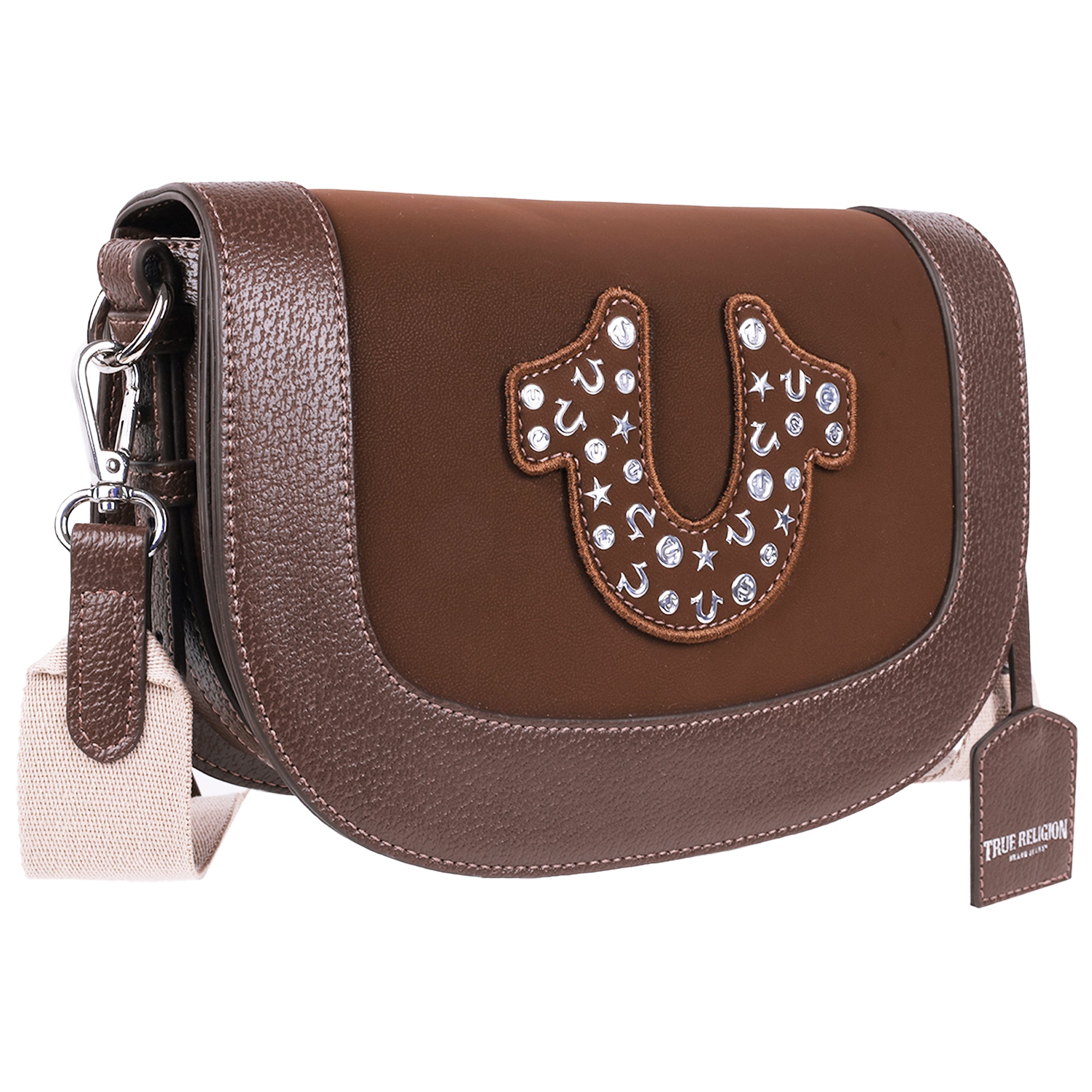 True Religion Studded Horseshoe Suede Flap Crossbody