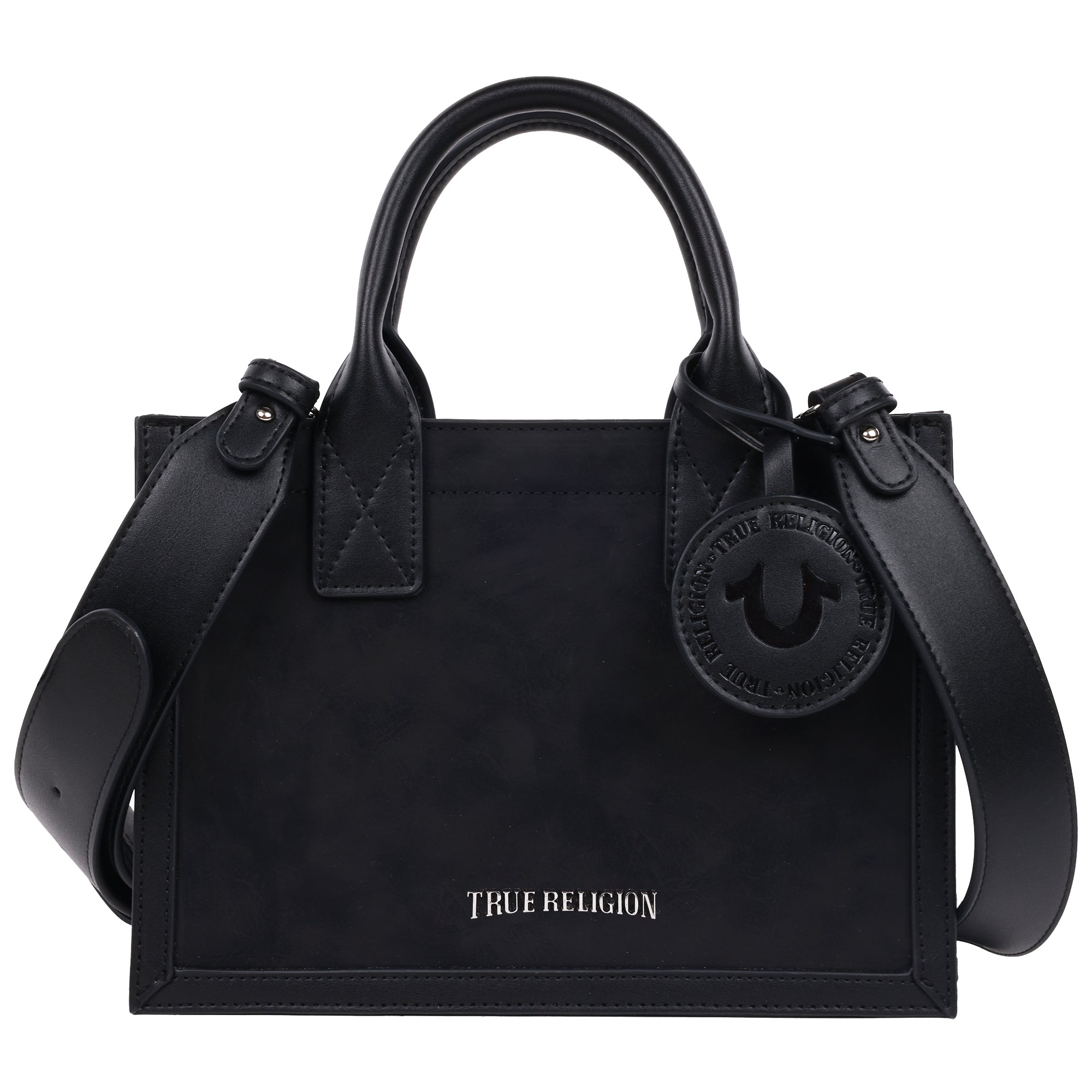 True Religion Suede PU Box Tote with Logo Tag