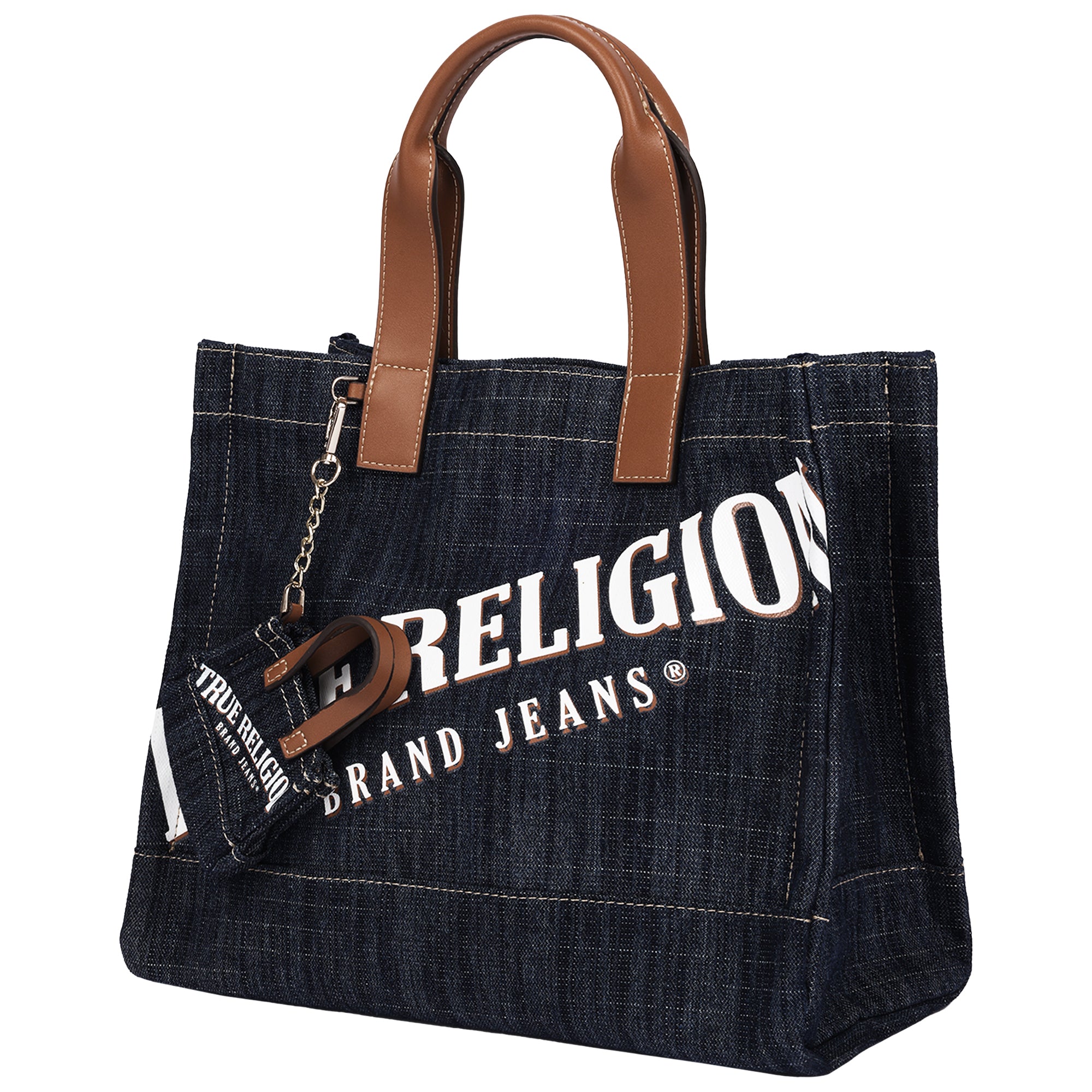 True Religion Medium Logo Denim Tote with Tote Dangle Charm