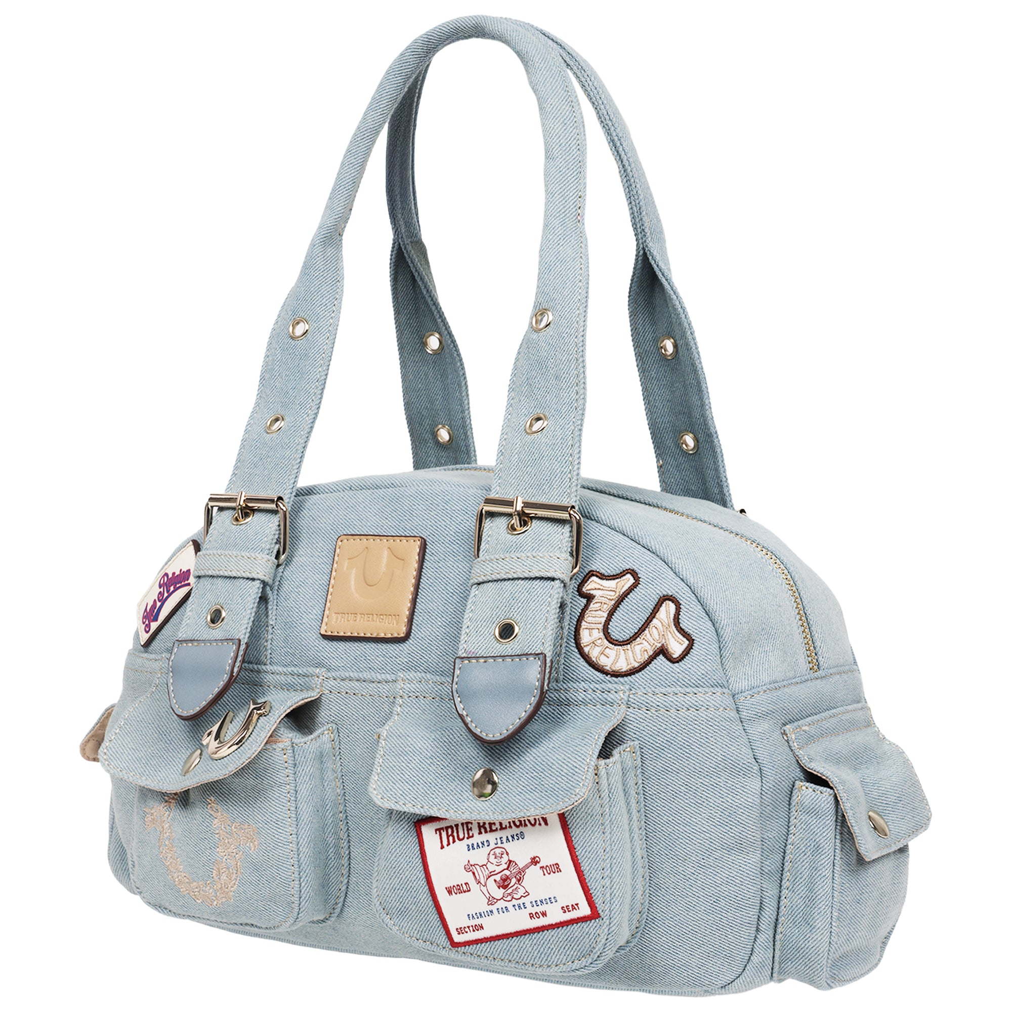 True Religion Multi-Patch Denim Satchel