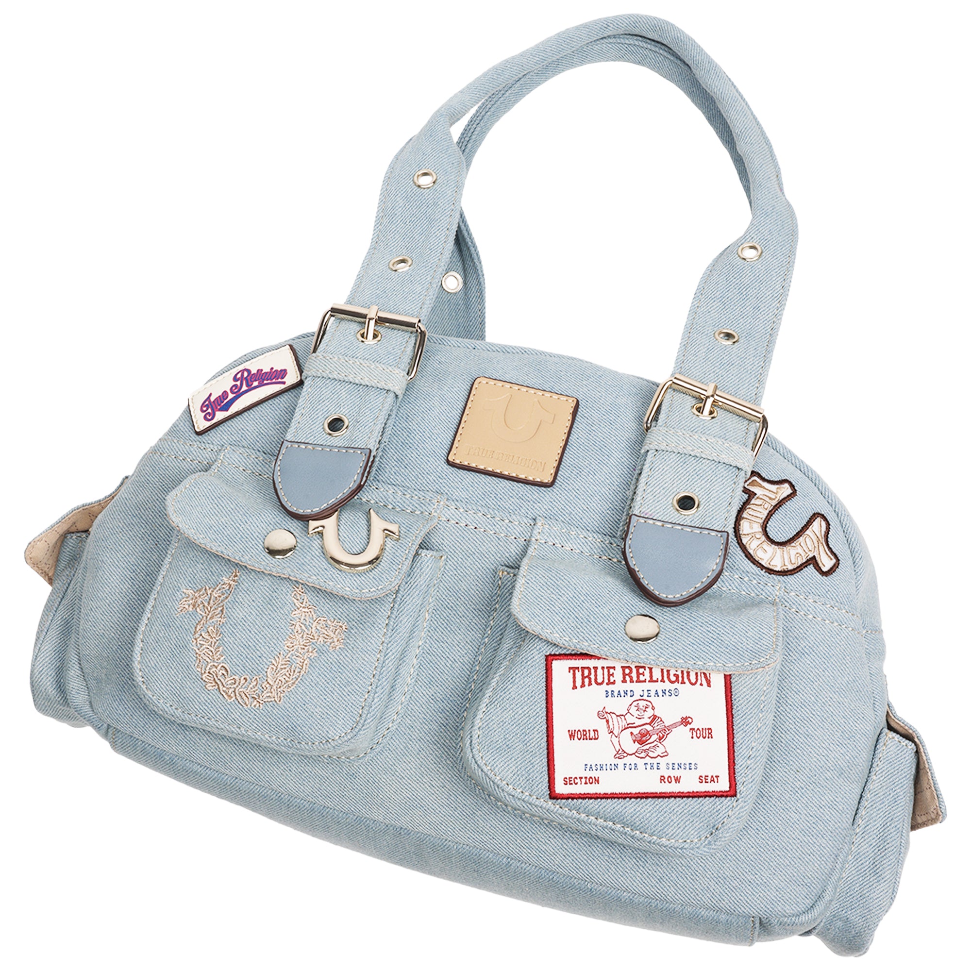 True Religion Multi-Patch Denim Satchel