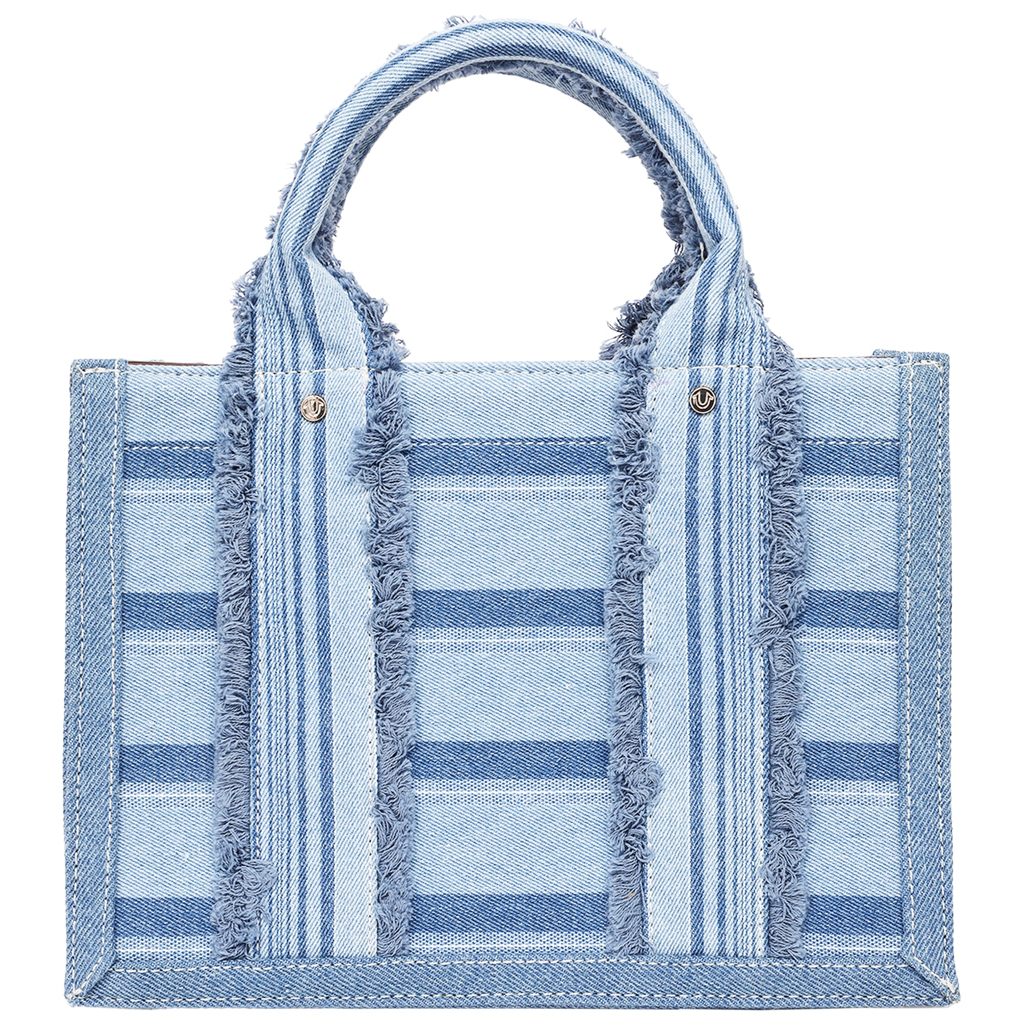 True Religion Multi-Stripe Denim Modern Tote with Removable Crossbody Strap