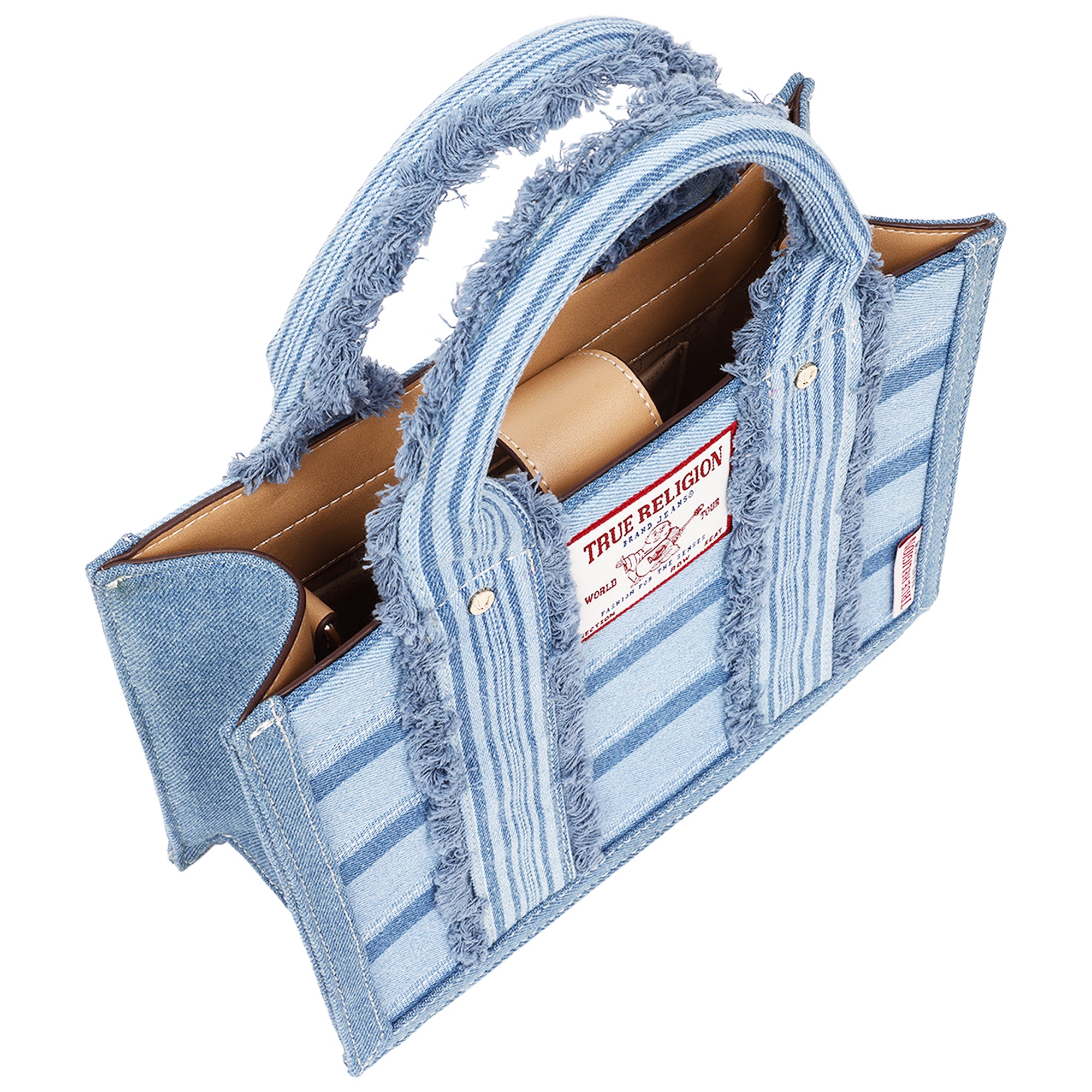 True Religion Multi-Stripe Denim Modern Tote with Removable Crossbody Strap