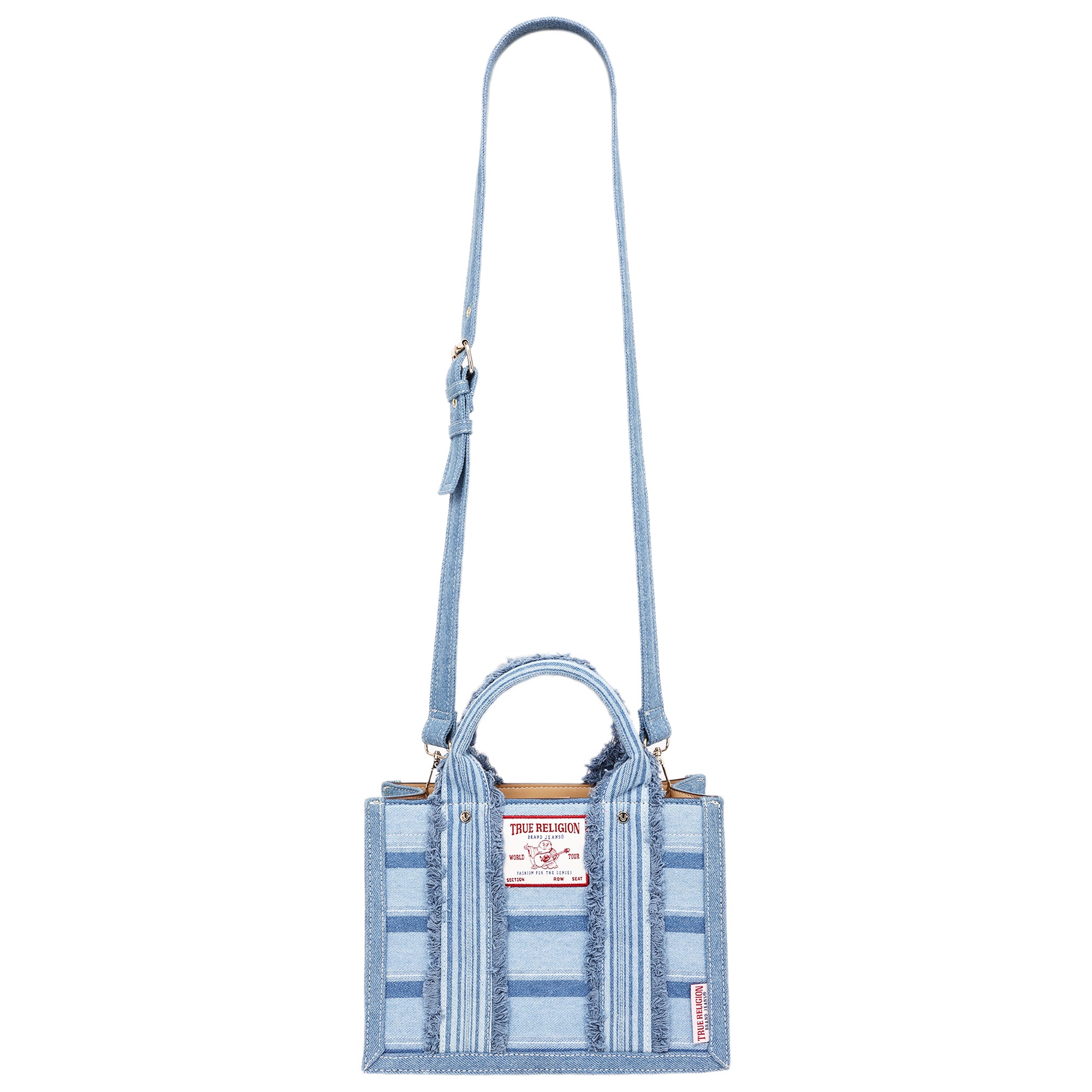 True Religion Multi-Stripe Denim Modern Tote with Removable Crossbody Strap