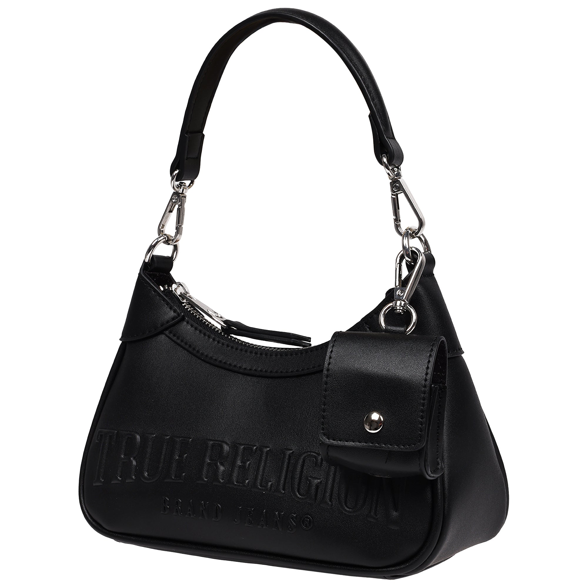 True Religion Trapunto Logo Zip-Top Hobo