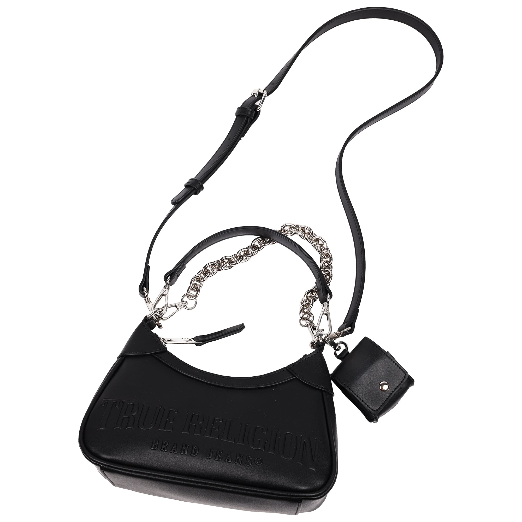 True Religion Trapunto Logo Zip-Top Hobo