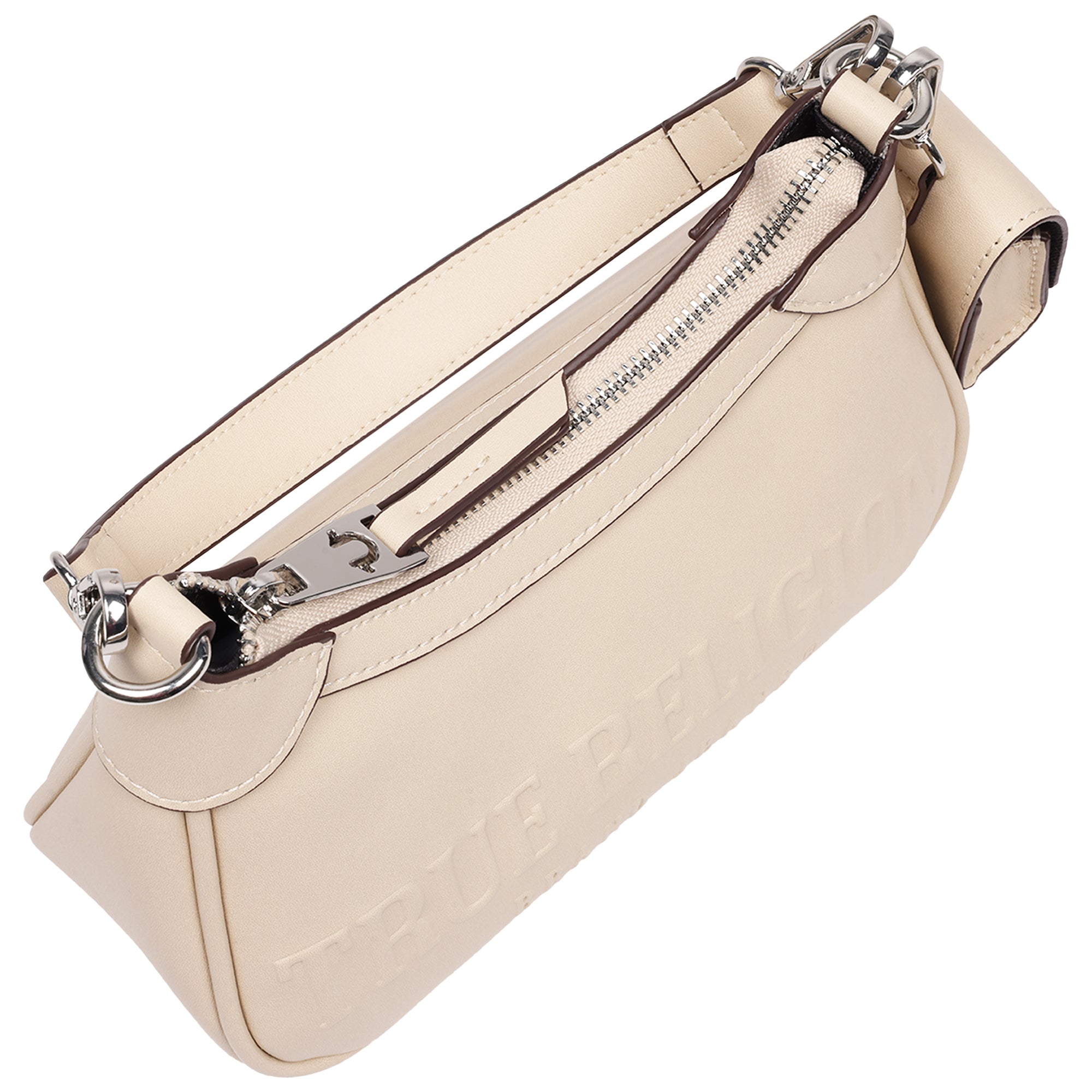 True Religion Trapunto Logo Zip-Top Hobo