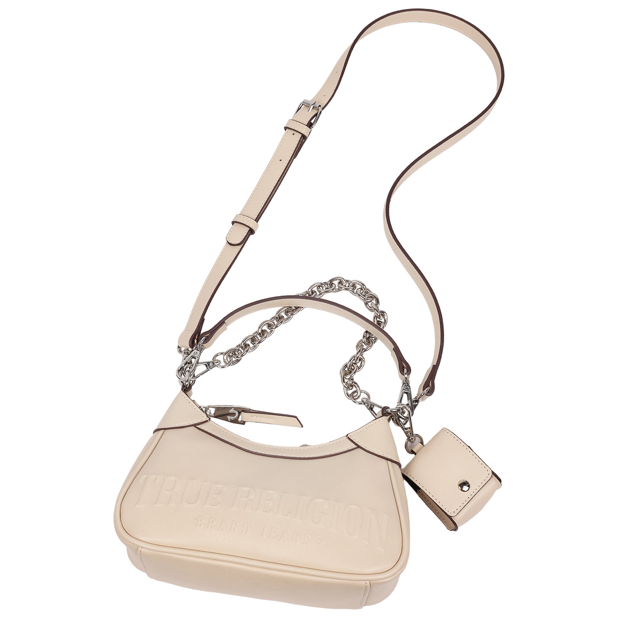 True Religion Trapunto Logo Zip-Top Hobo