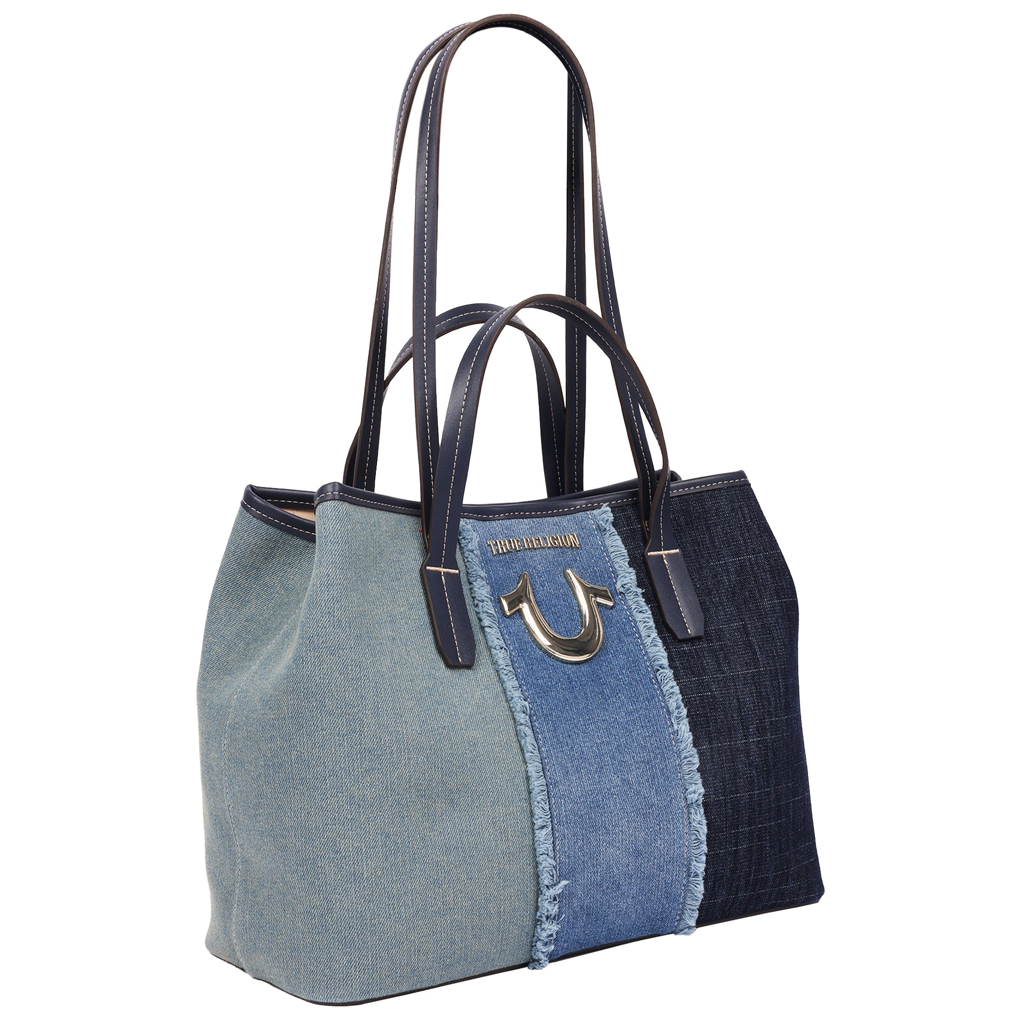 True Religion Frayed Denim Horseshoe Tote with Removable Wristlet