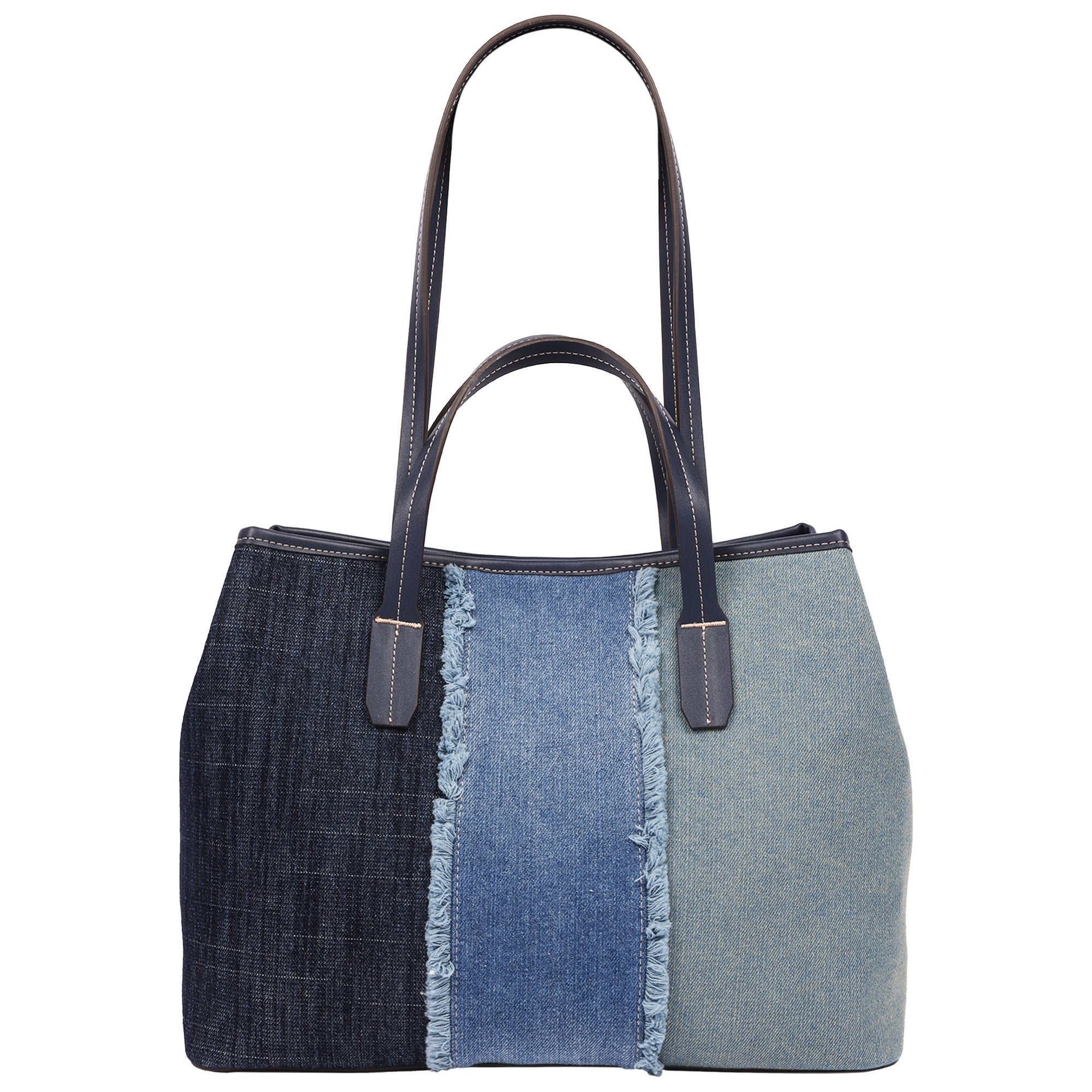 True Religion Frayed Denim Horseshoe Tote with Removable Wristlet