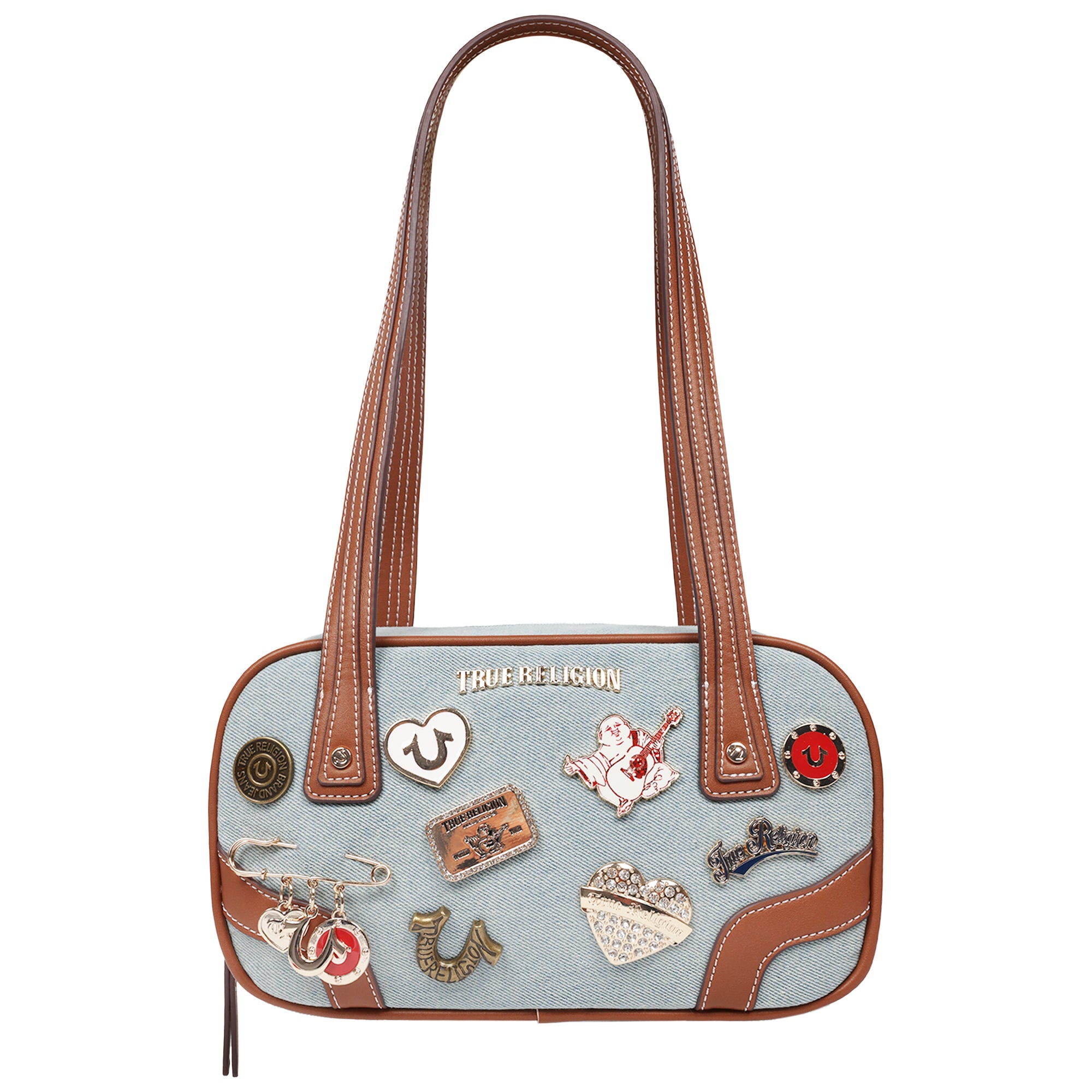 True Religion Arbor Multi Pin Logo Denim Satchel