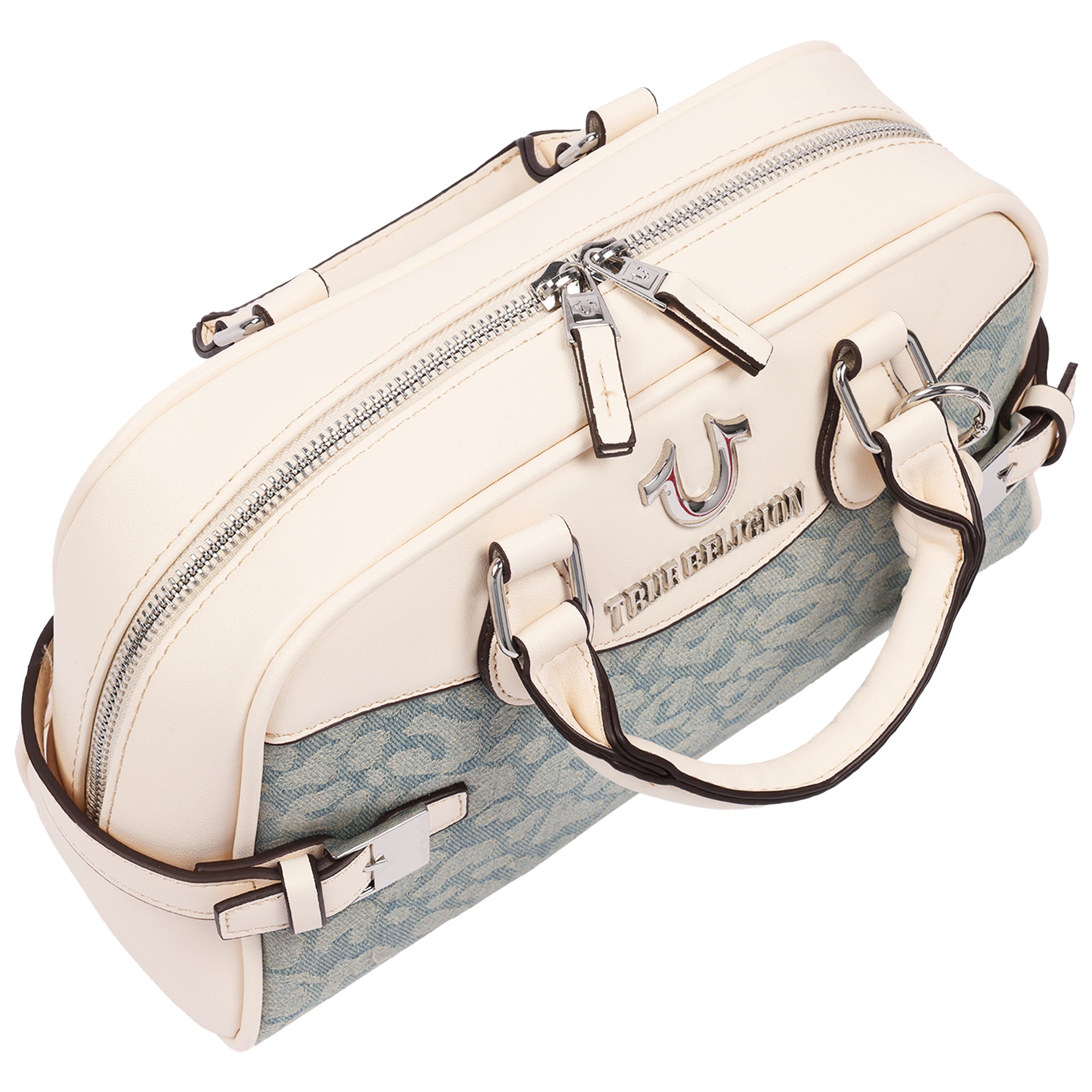 True Religion Brooks Leopard Denim Belted Satchel with Horseshoe Charm and Detachable Crossbody Strap