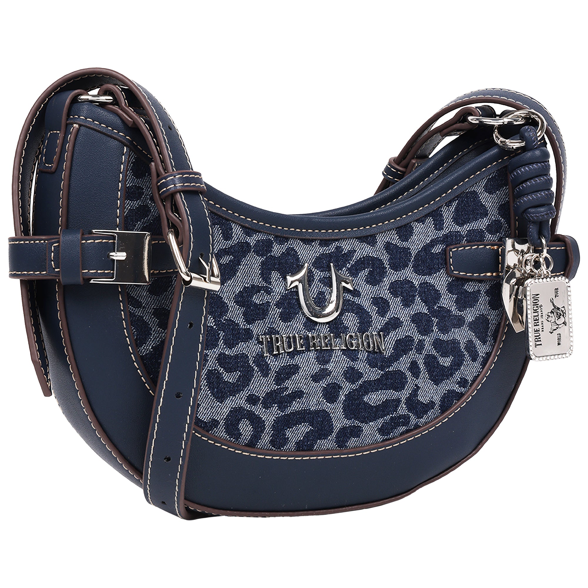 True Religion Blake Leopard Denim Belted Hobo Bag