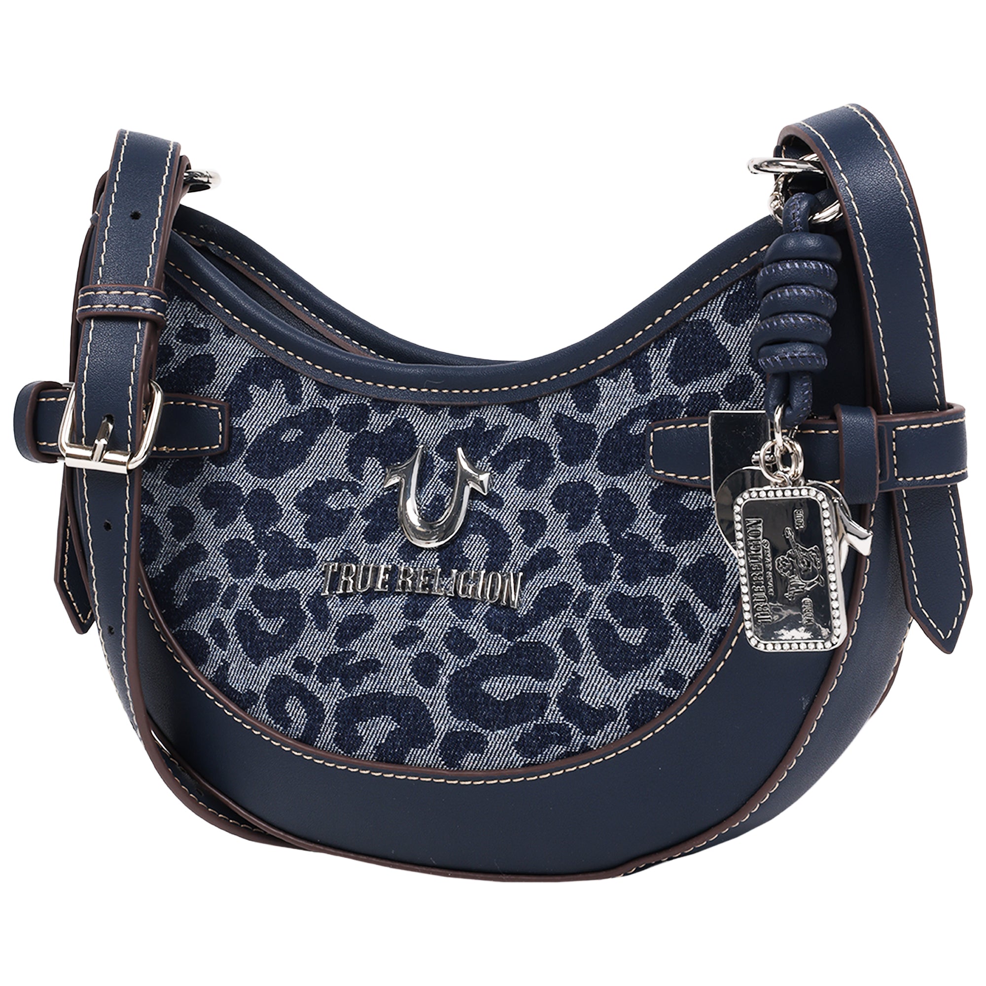 True Religion Blake Leopard Denim Belted Hobo Bag