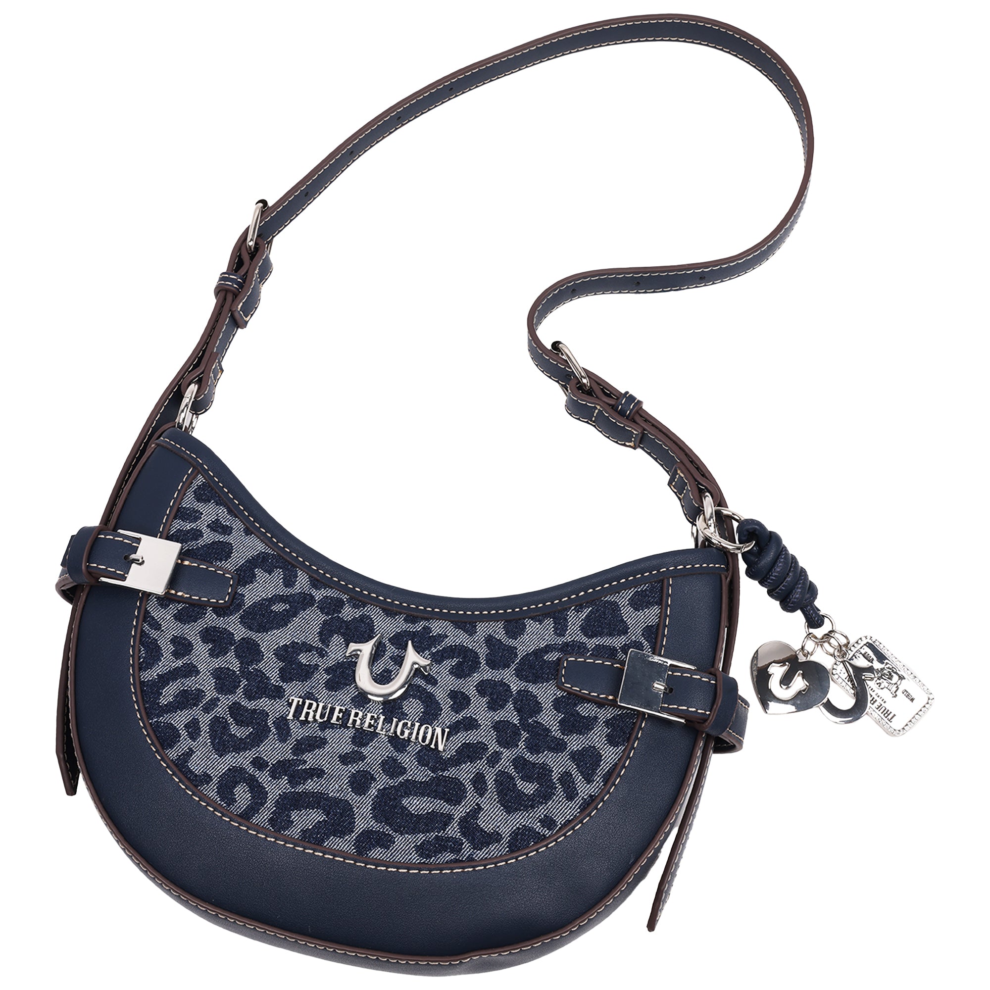 True Religion Blake Leopard Denim Belted Hobo Bag