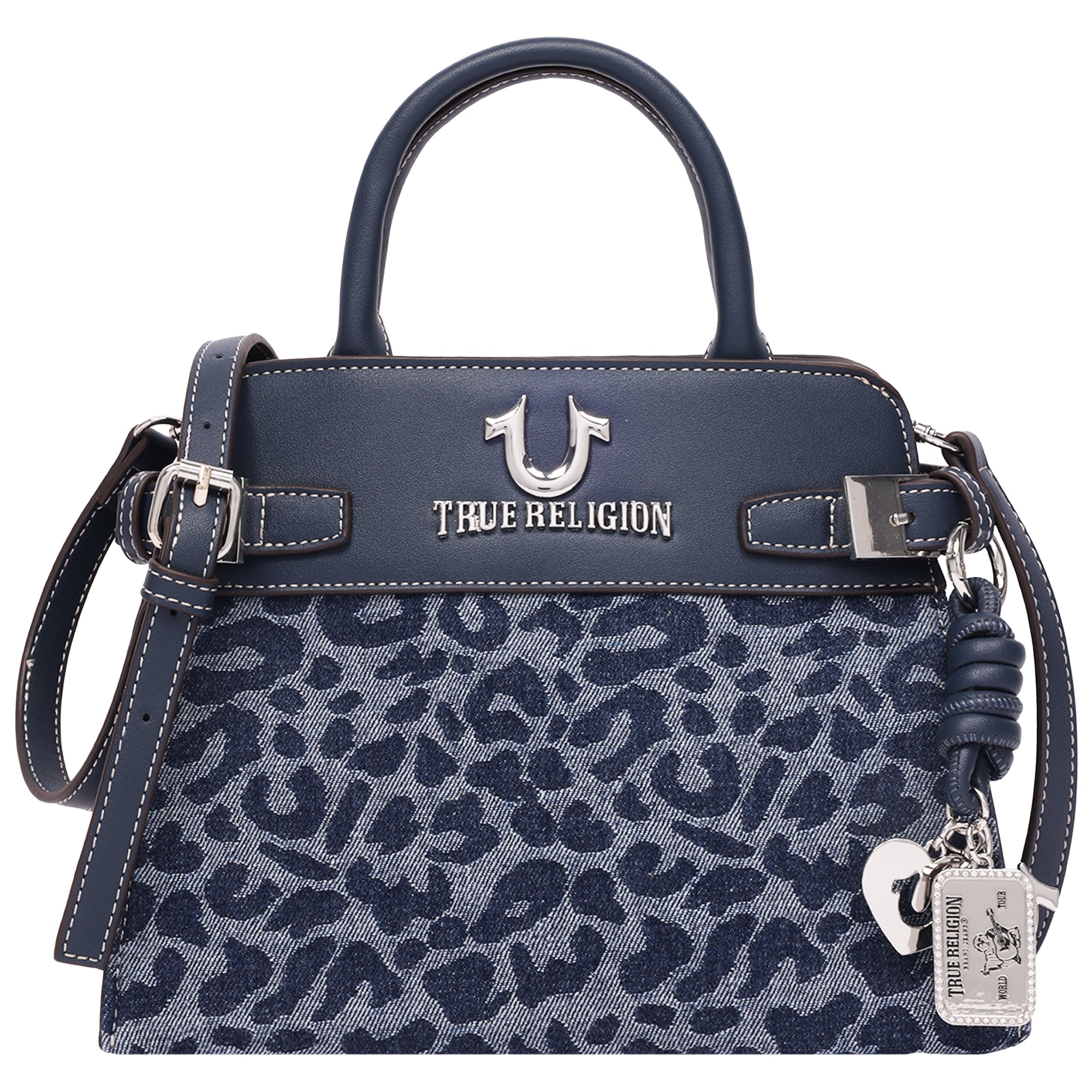 True Religion Beckham Leopard Denim Belted Tote