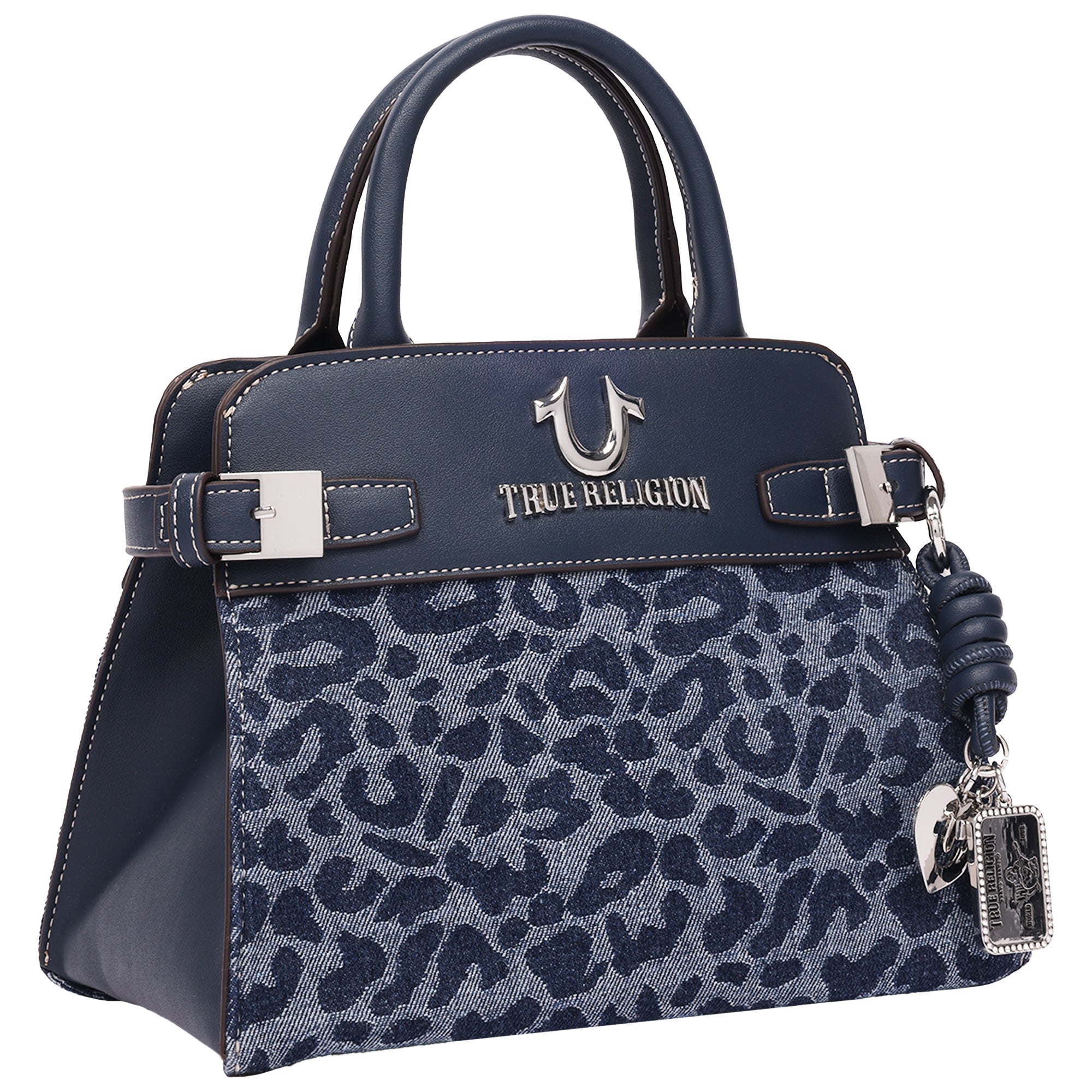 True Religion Beckham Leopard Denim Belted Tote
