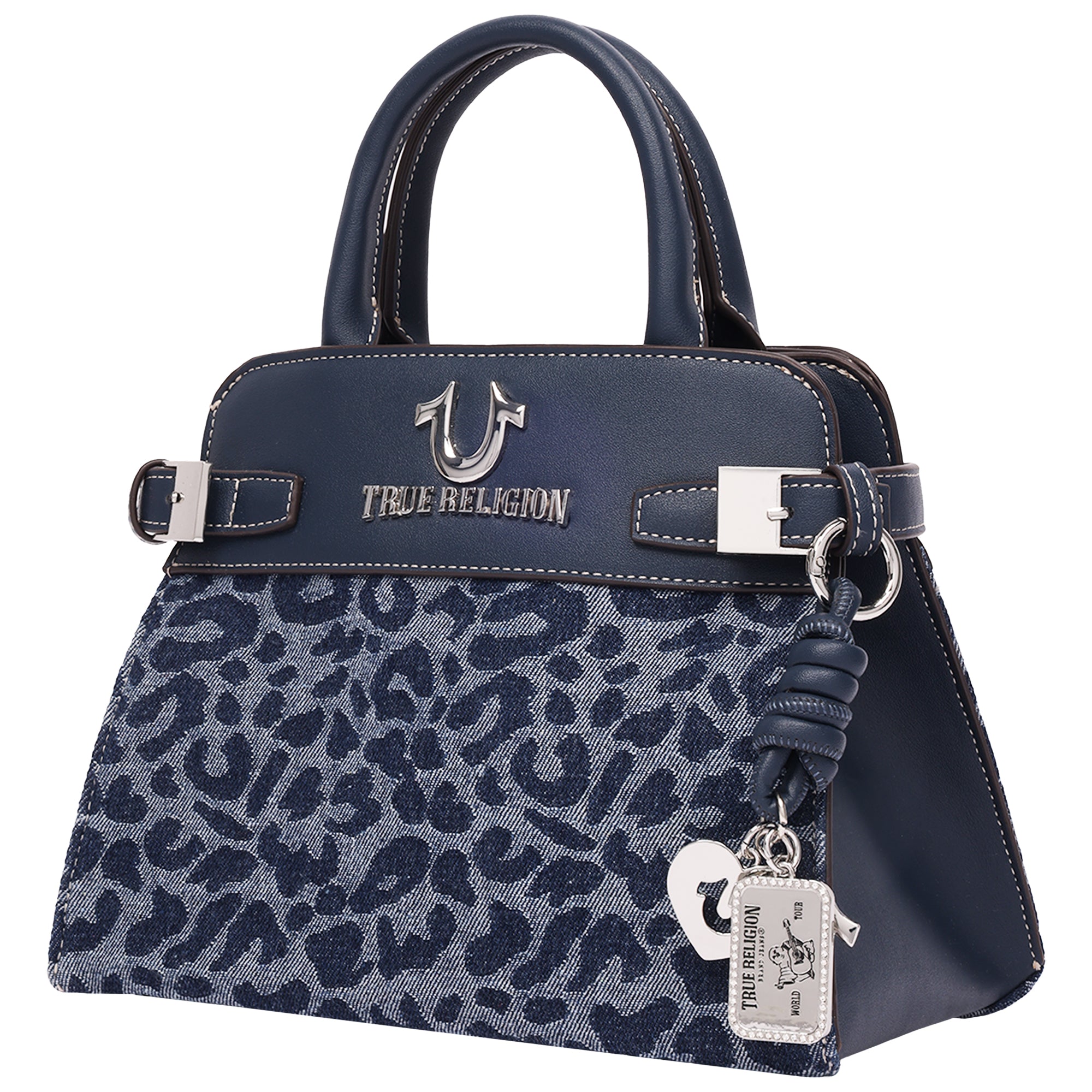 True Religion Beckham Leopard Denim Belted Tote