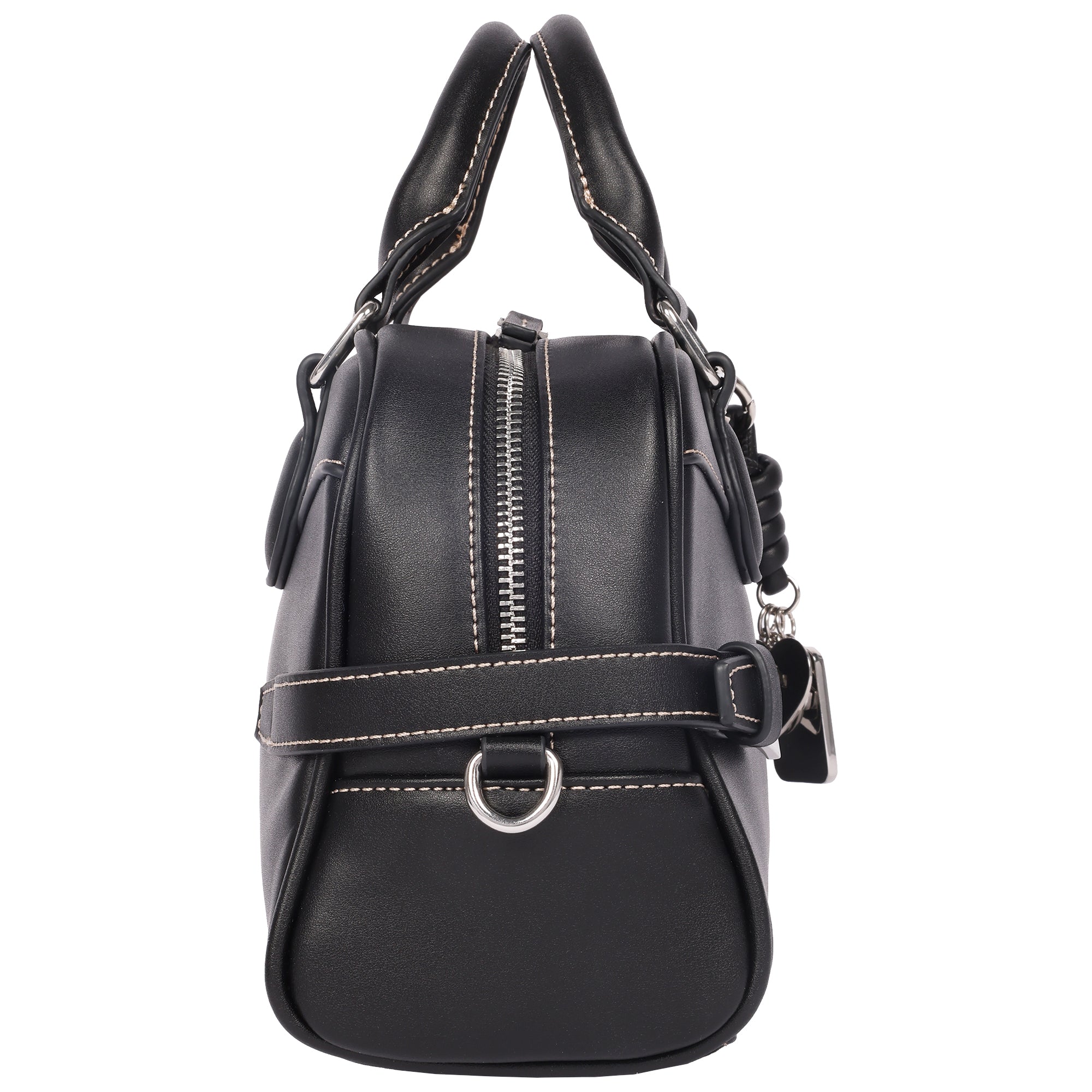 True Religion Brooks Smooth PU Belted Satchel – Women’s Top Handle Satchel with Detachable Crossbody Strap (Black)