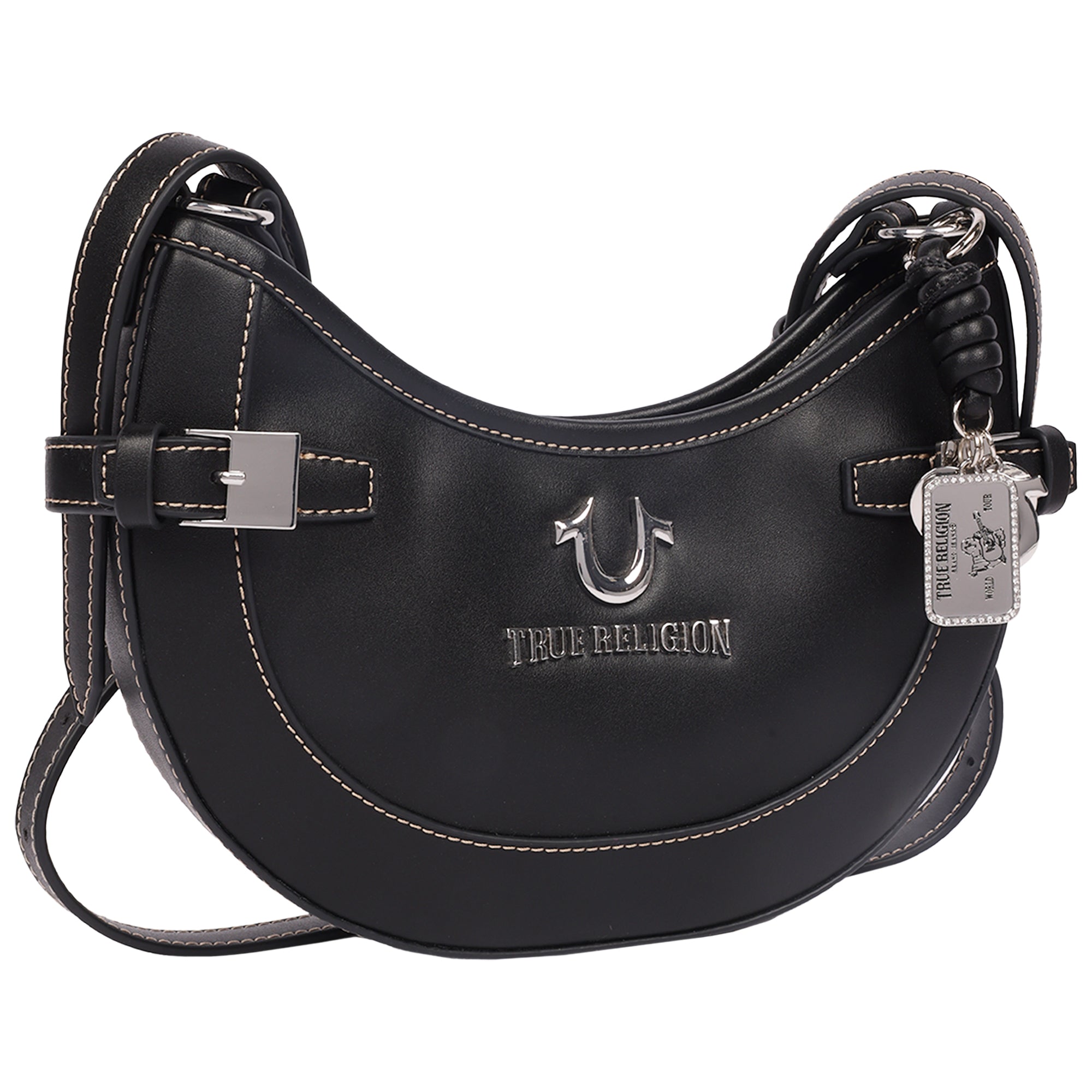 True Religion Blake Smooth PU Belted Hobo Bag – Women’s Faux Leather Shoulder & Crossbody Handbag