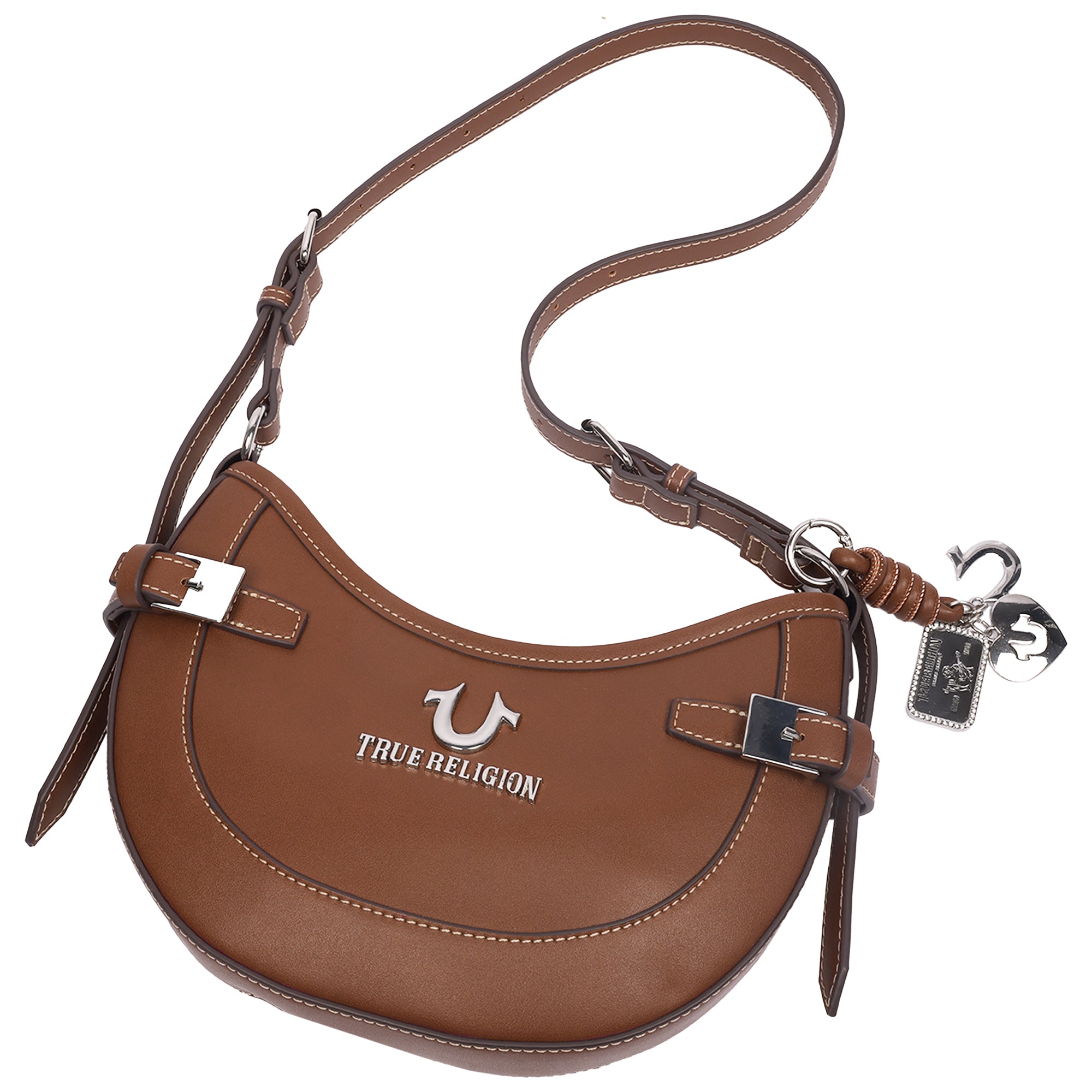 True Religion Blake Smooth PU Belted Hobo Bag – Women’s Faux Leather Shoulder & Crossbody Handbag