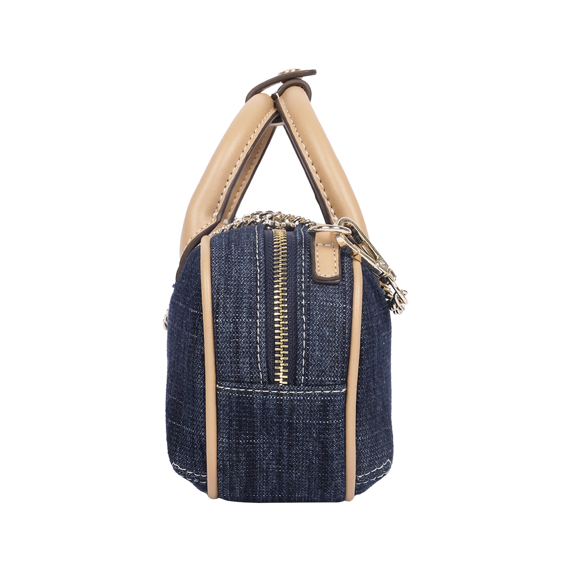 True Religion Bentley Denim & PU Mini Satchel – Women’s Top Handle Crossbody Handbag with Chain Detail (Dark Denim)