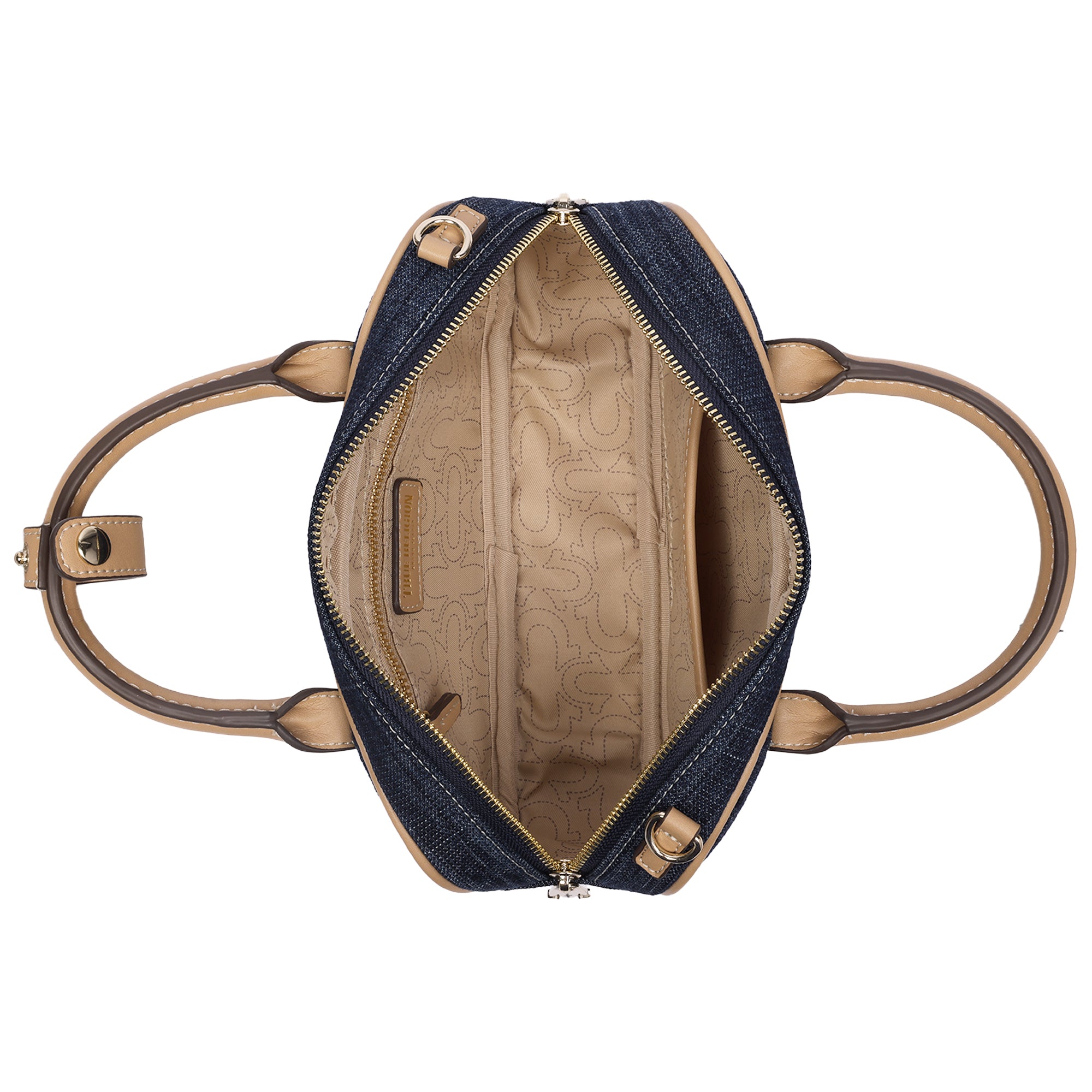 True Religion Bentley Denim & PU Mini Satchel – Women’s Top Handle Crossbody Handbag with Chain Detail (Dark Denim)