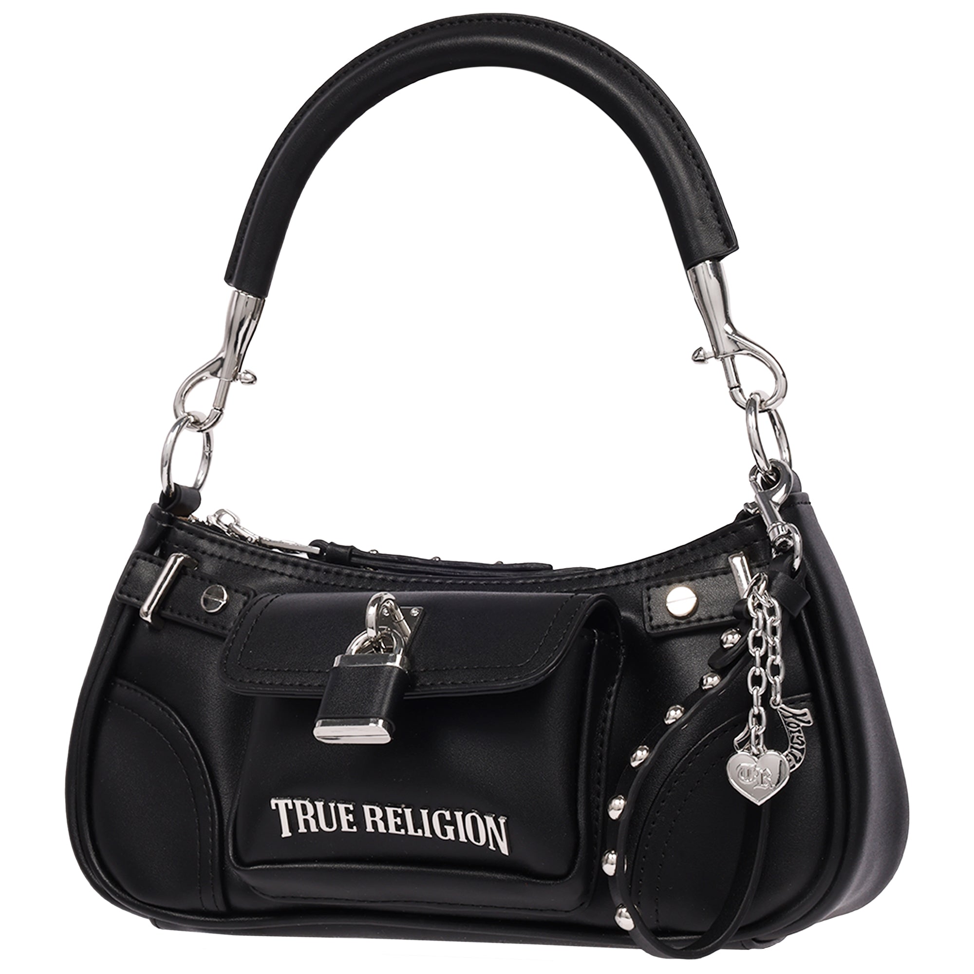 True Religion Moto Shoulder Bag with Lock Pocket Charm – Convertible Shoulder & Crossbody Purse