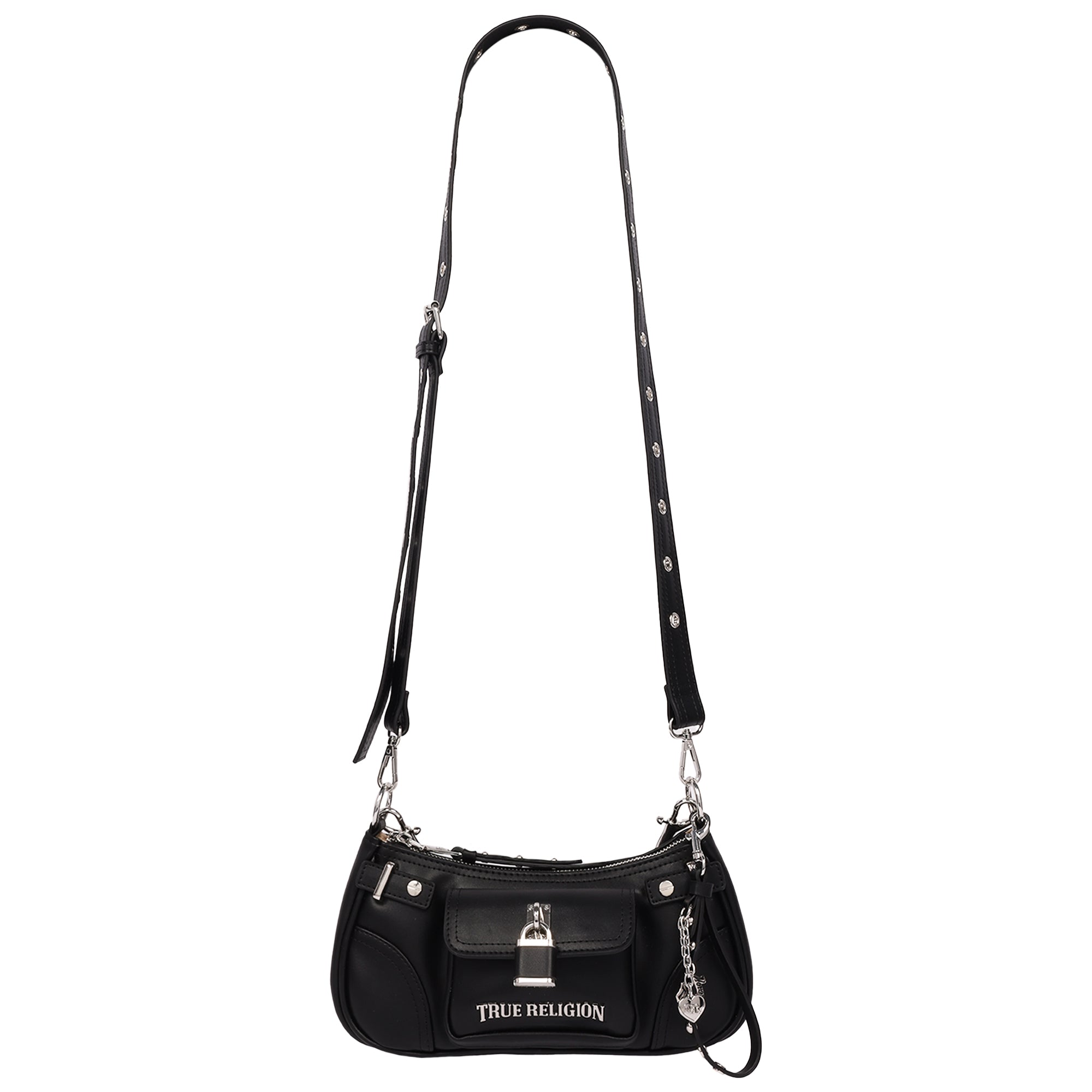 True Religion Moto Shoulder Bag with Lock Pocket Charm – Convertible Shoulder & Crossbody Purse