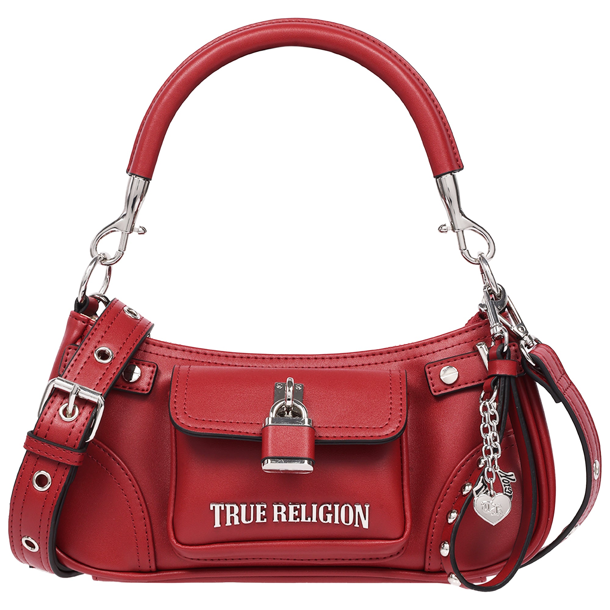True Religion Moto Shoulder Bag with Lock Pocket Charm – Convertible Shoulder & Crossbody Purse