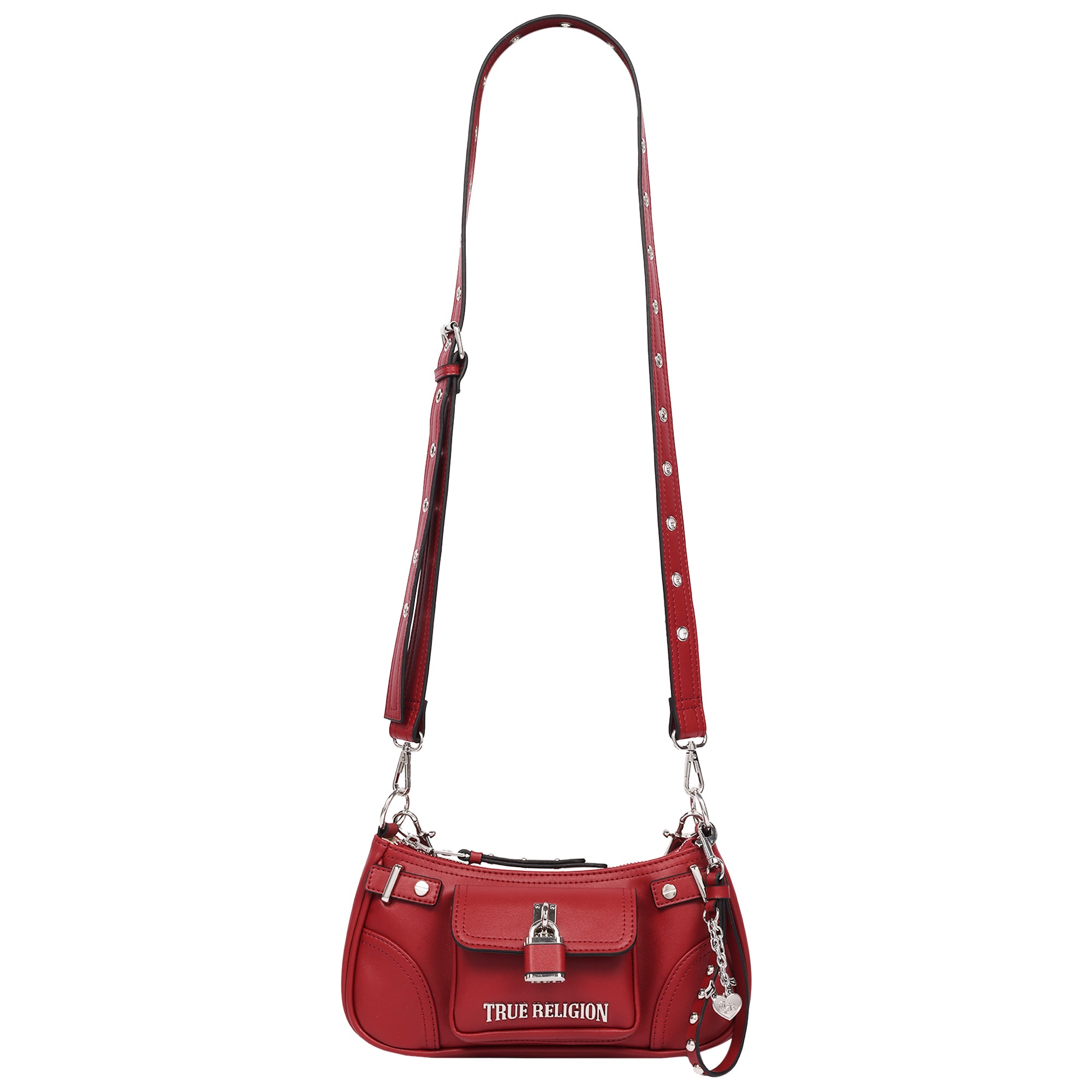 True Religion Moto Shoulder Bag with Lock Pocket Charm – Convertible Shoulder & Crossbody Purse