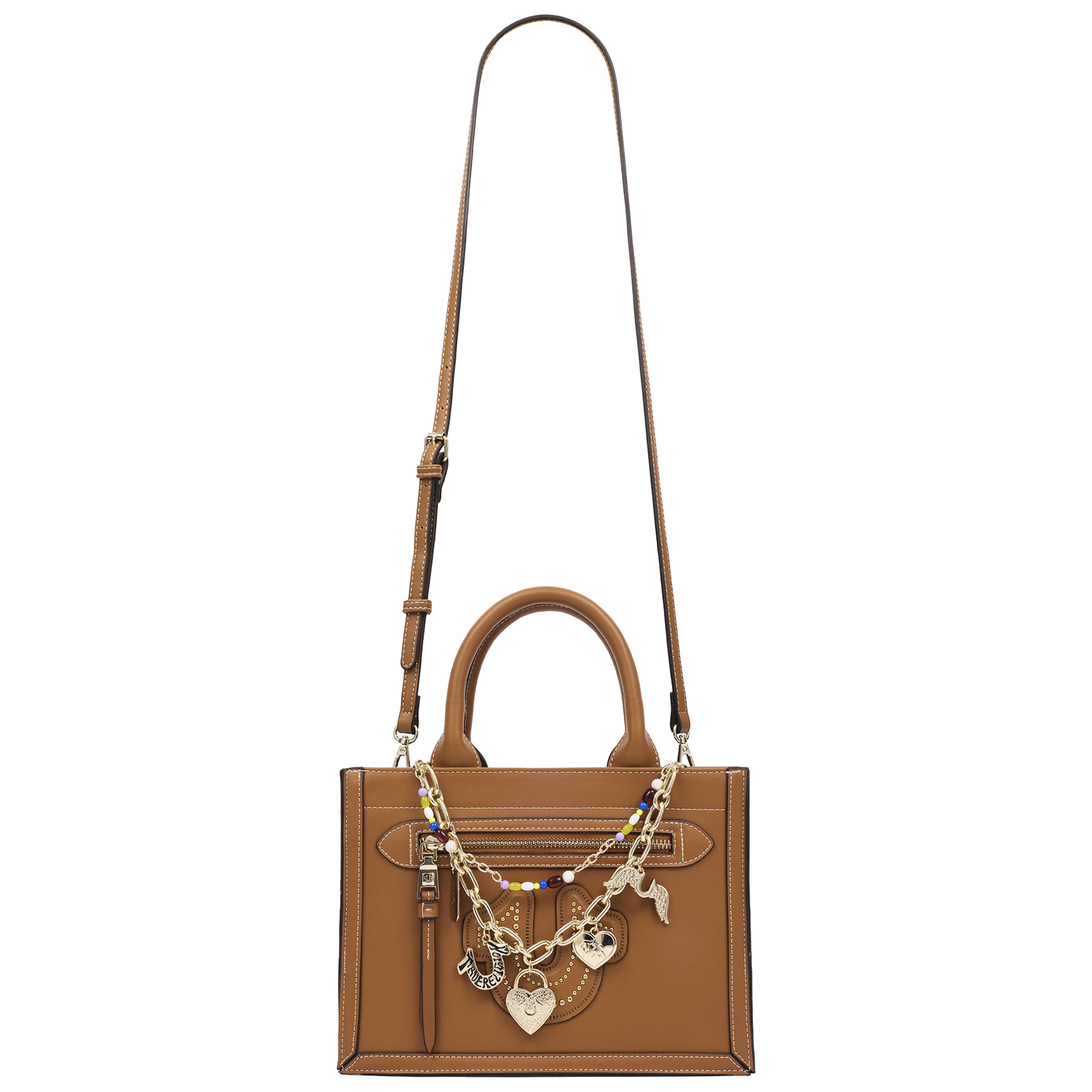 True Religion Vintage Chain Modern Tote Bag with Horseshoe Appliqué & Charms