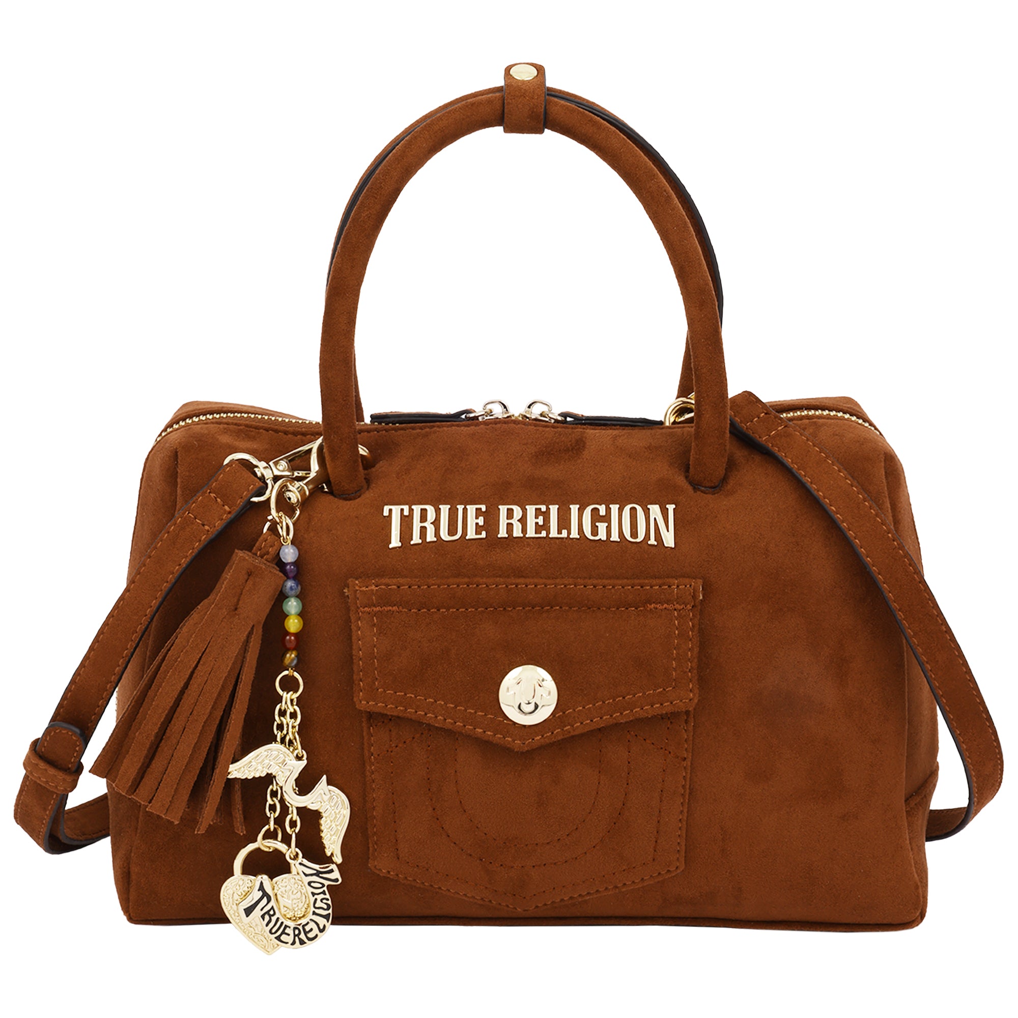True Religion Vintage Chain Suede Satchel with Convertible Crossbody Strap