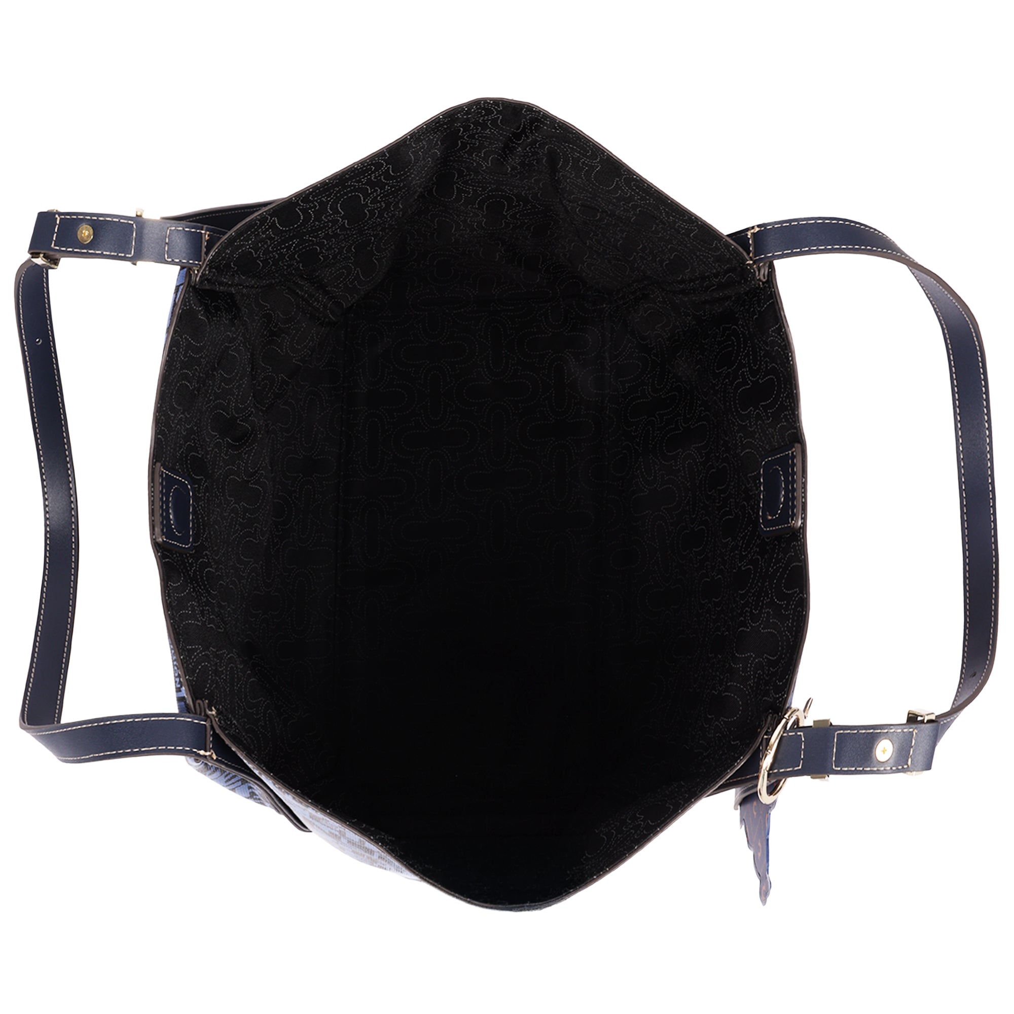 True Religion Multi Patch Graphic Tote Bag with Buddha Charm and Adjustable Shoulder Straps