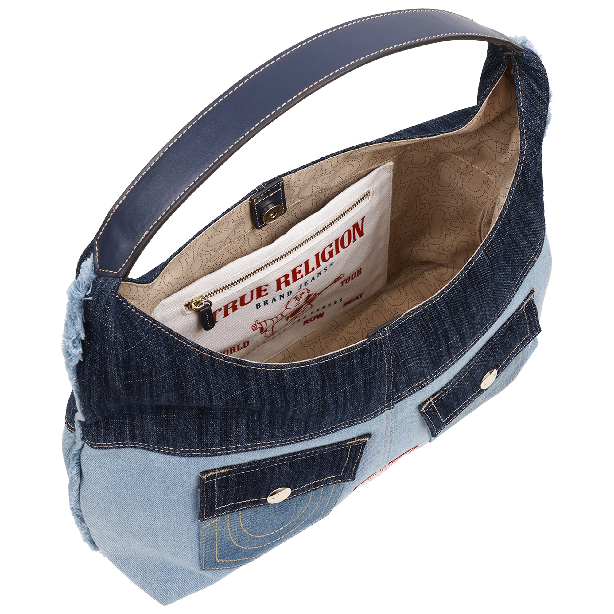 True Religion Color Block Denim Large Hobo Bag