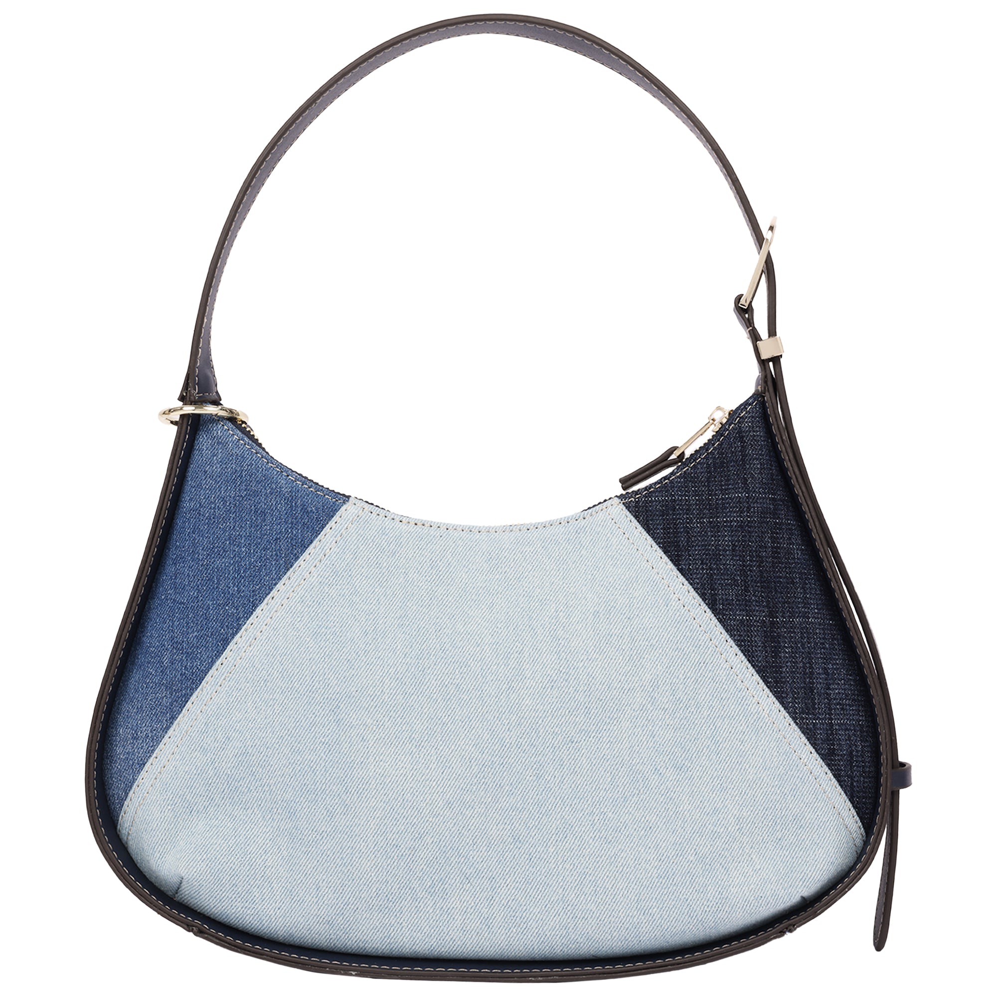 True Religion Color Block Denim Zip Top Hobo Bag with Signature Pocket Detail
