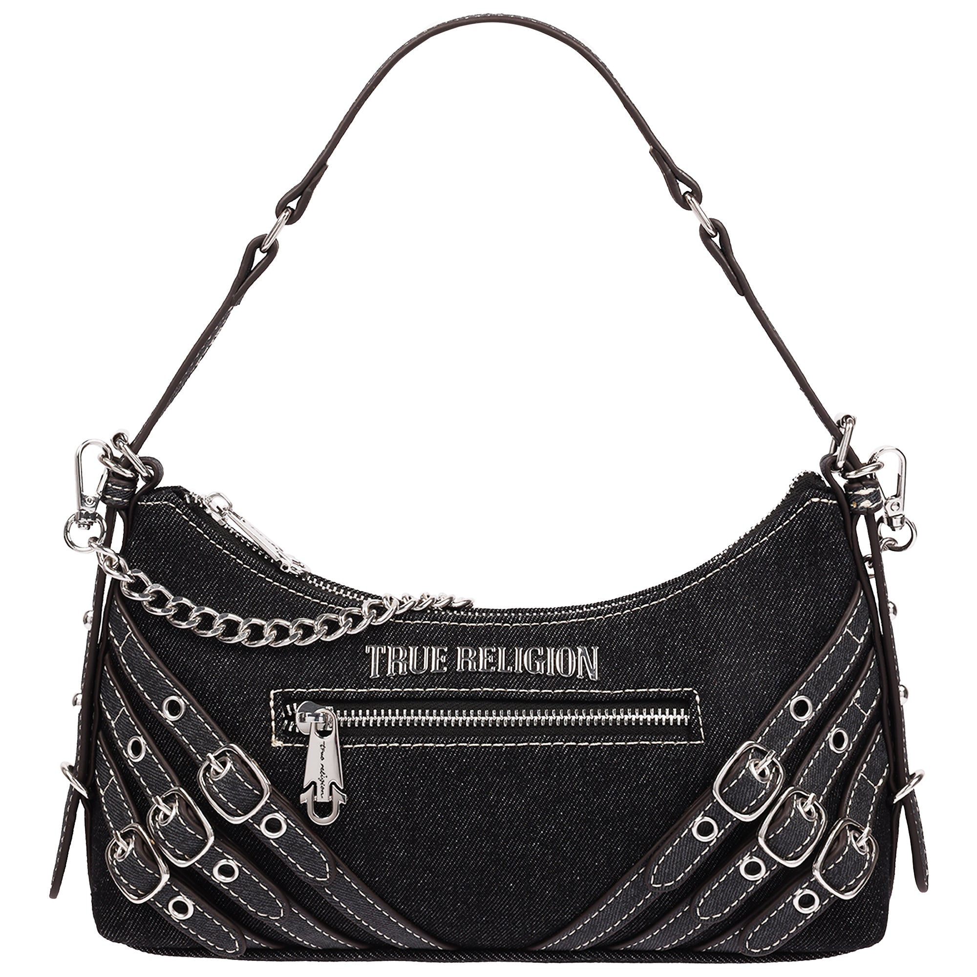 True Religion Triple Straps Denim Shoulder Bag