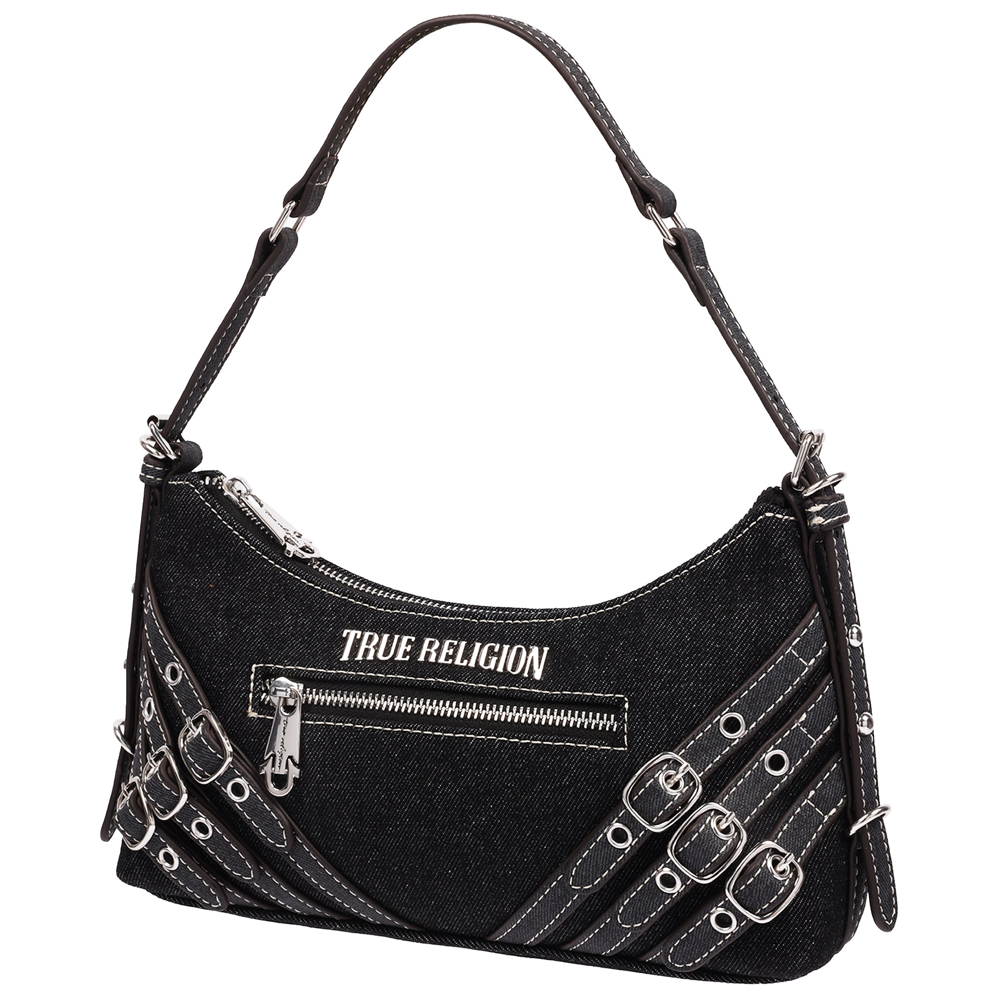 True Religion Triple Straps Denim Shoulder Bag