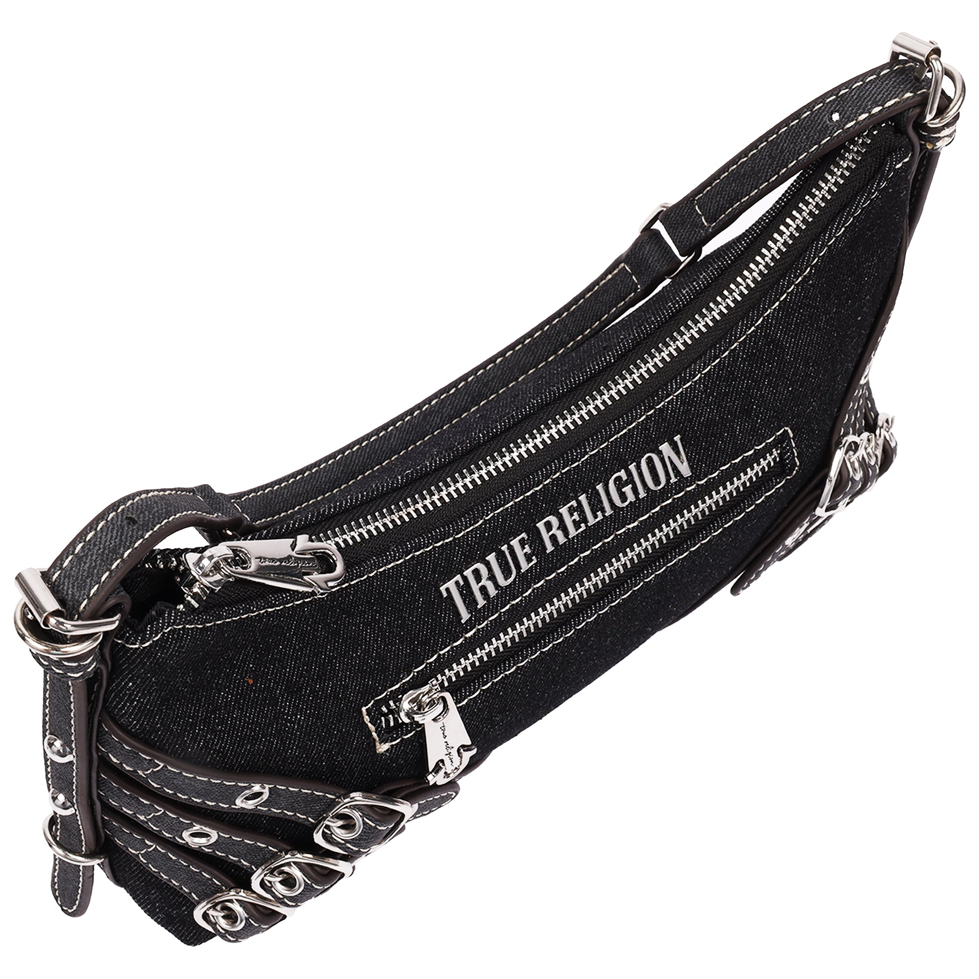 True Religion Triple Straps Denim Shoulder Bag